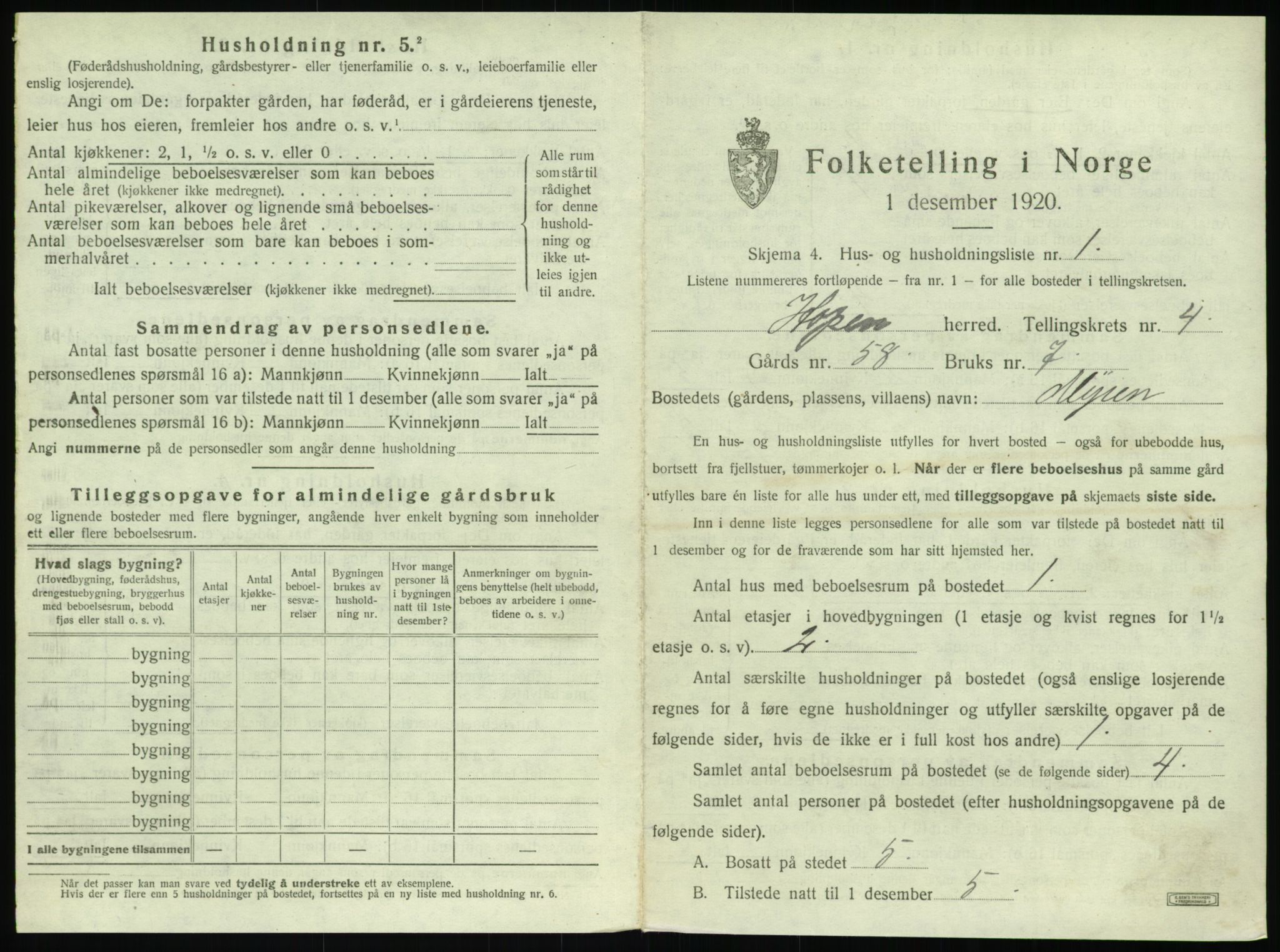 SAT, 1920 census for Hopen, 1920, p. 296