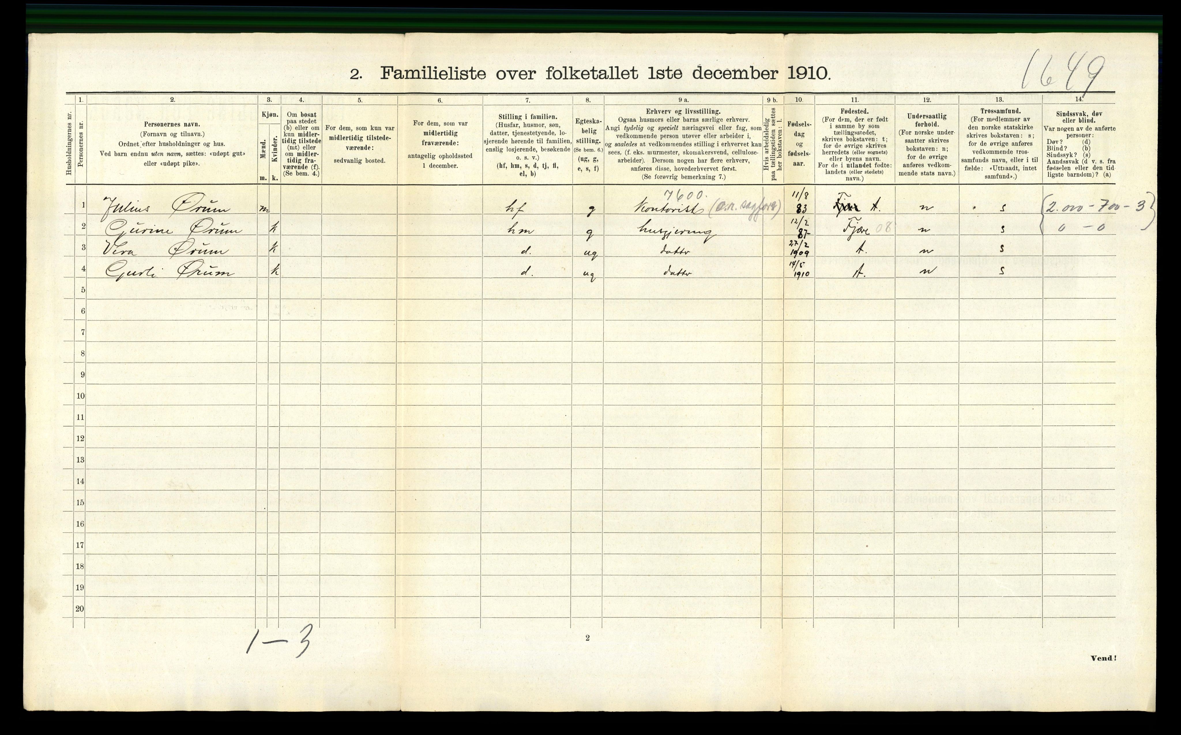 RA, 1910 census for Arendal, 1910, p. 2902