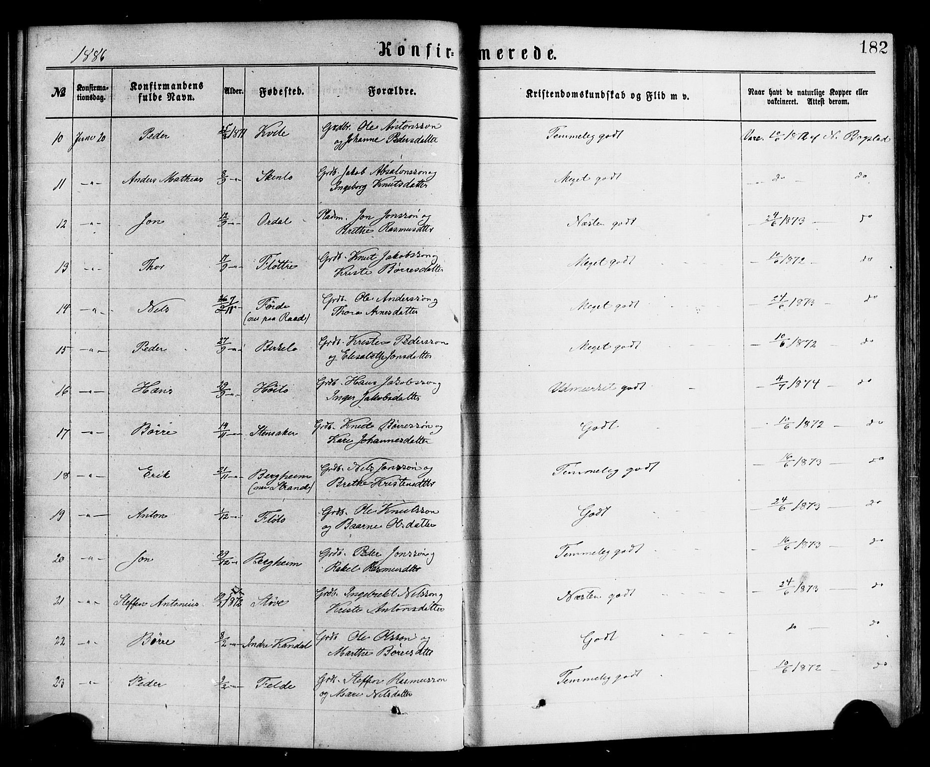 Gloppen sokneprestembete, AV/SAB-A-80101/H/Haa/Haac/L0001: Parish register (official) no. C 1, 1871-1886, p. 182