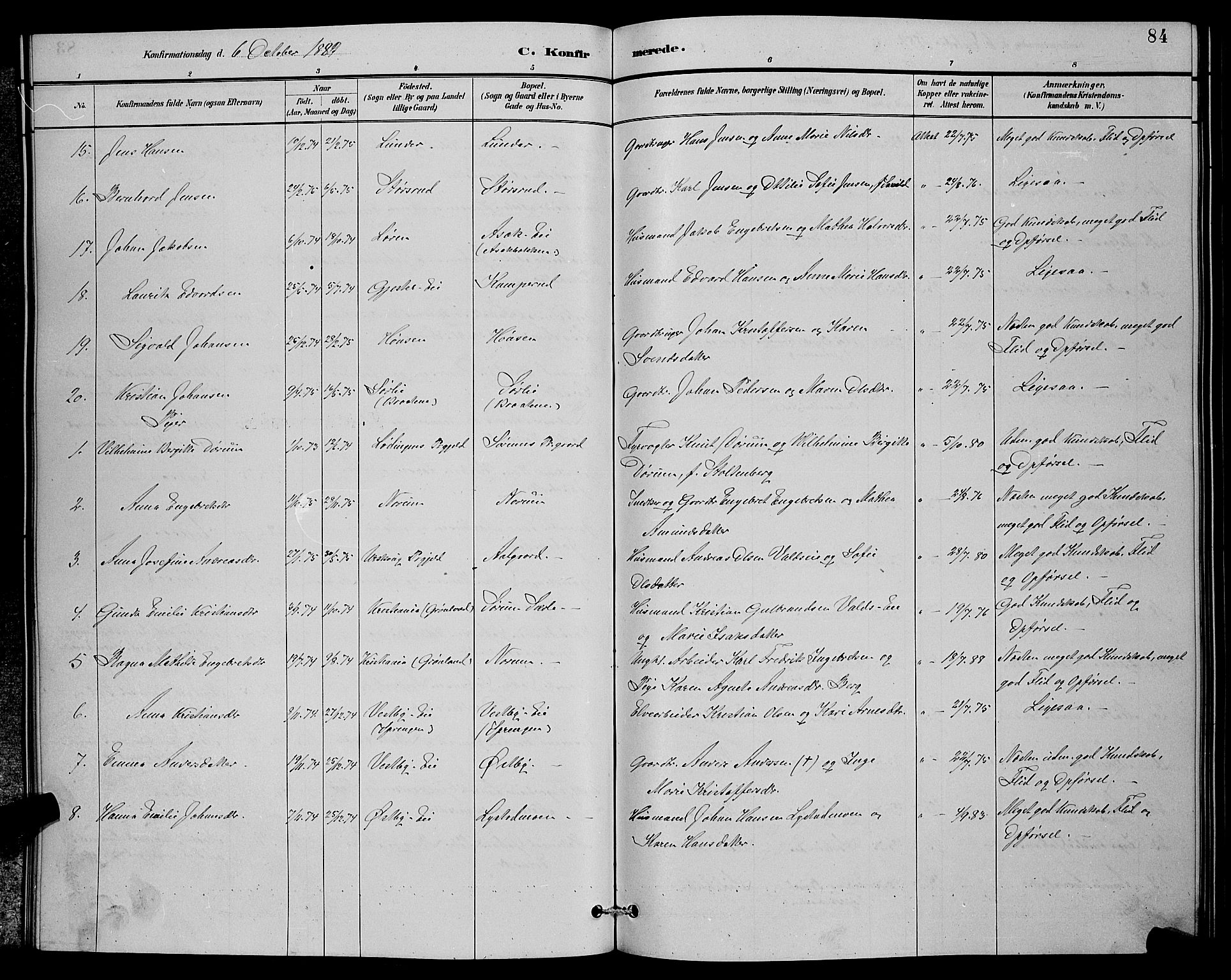 Sørum prestekontor Kirkebøker, SAO/A-10303/G/Ga/L0005: Parish register (copy) no. I 5.1, 1886-1894, p. 84