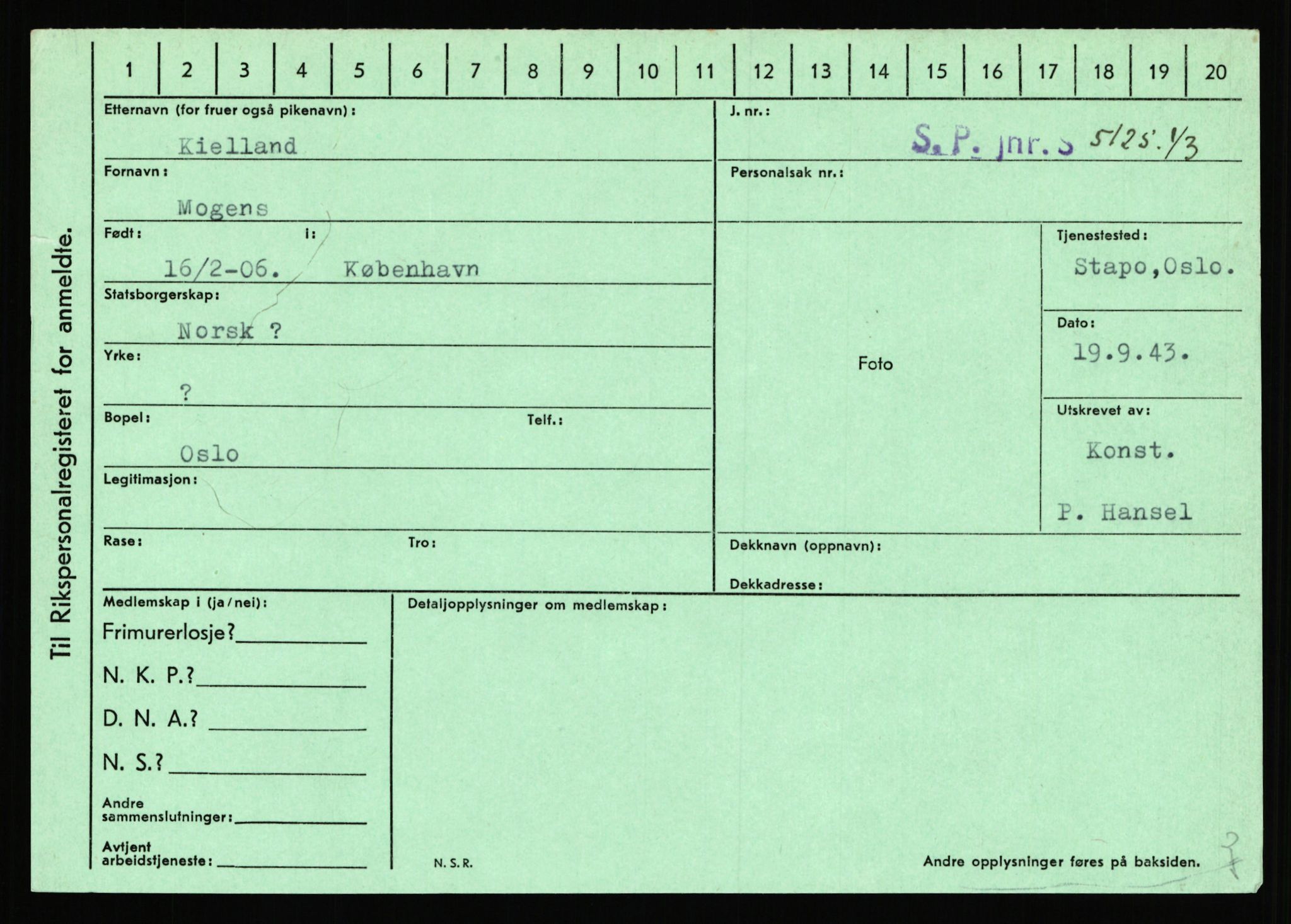 Statspolitiet - Hovedkontoret / Osloavdelingen, AV/RA-S-1329/C/Ca/L0008: Johan(nes)sen - Knoph, 1943-1945, p. 4017