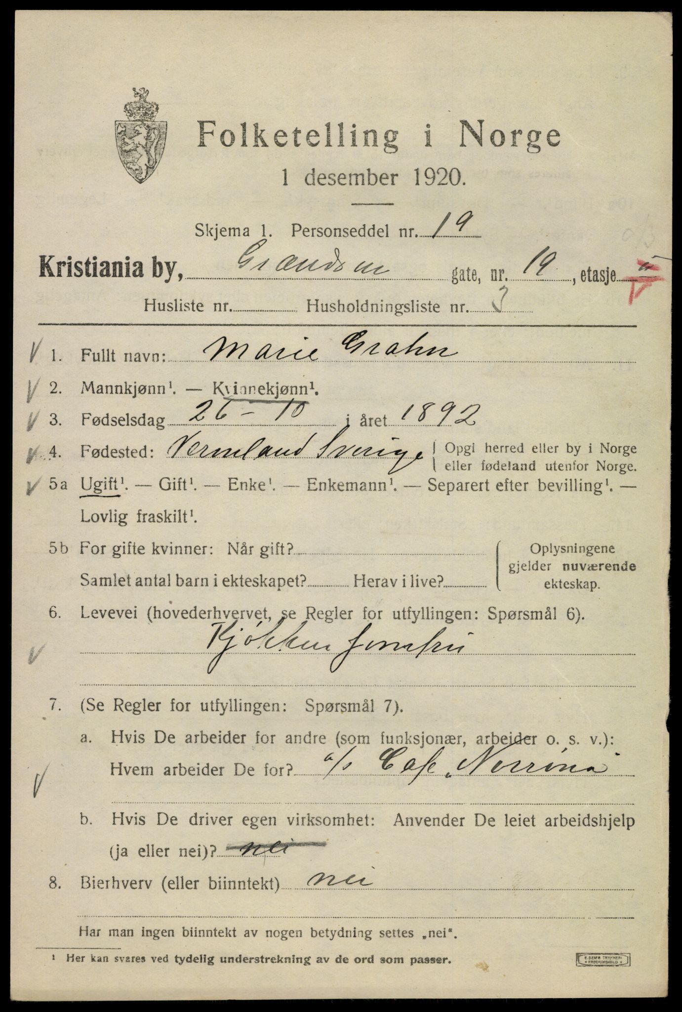 SAO, 1920 census for Kristiania, 1920, p. 254587