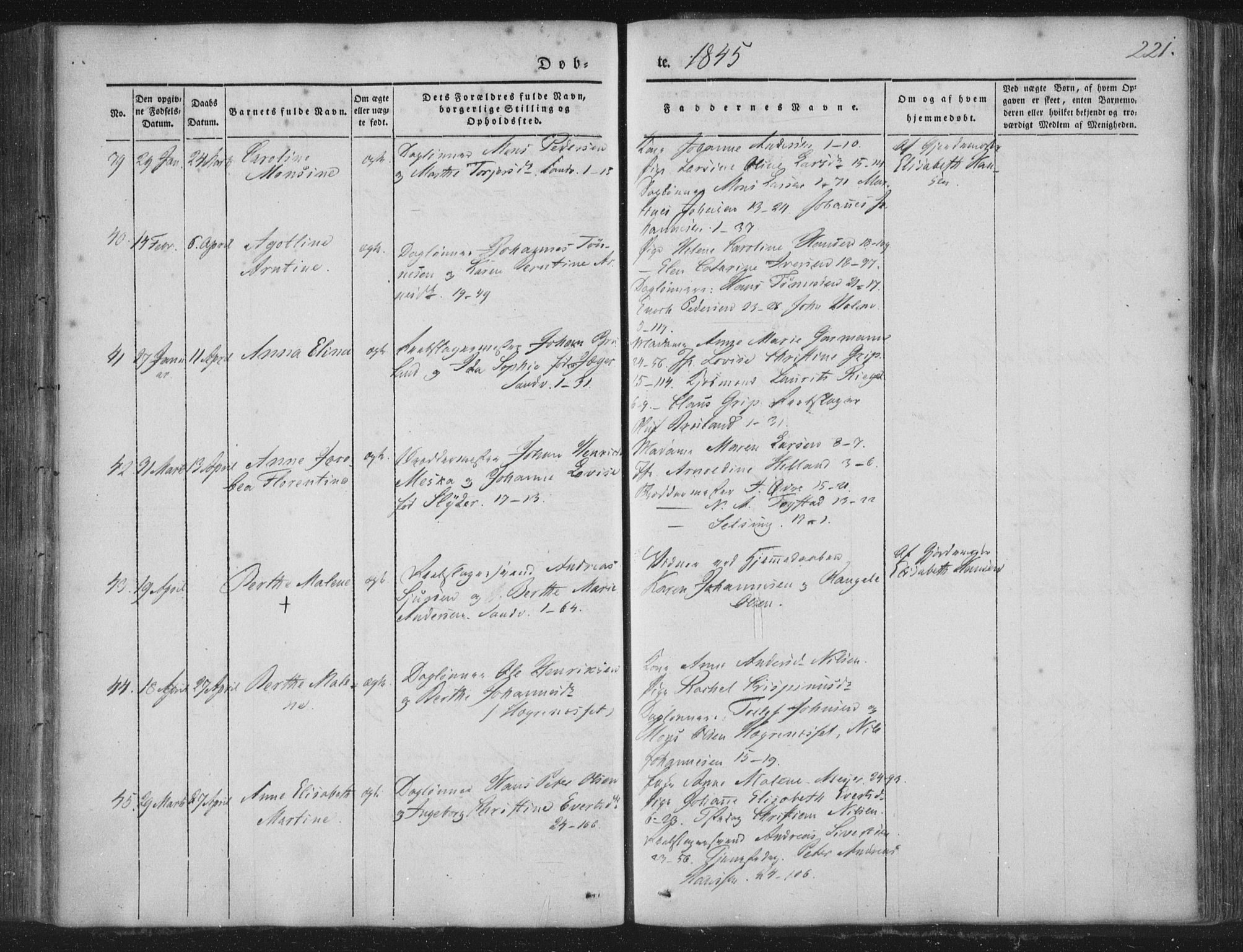 Korskirken sokneprestembete, SAB/A-76101/H/Haa/L0016: Parish register (official) no. B 2, 1841-1851, p. 221