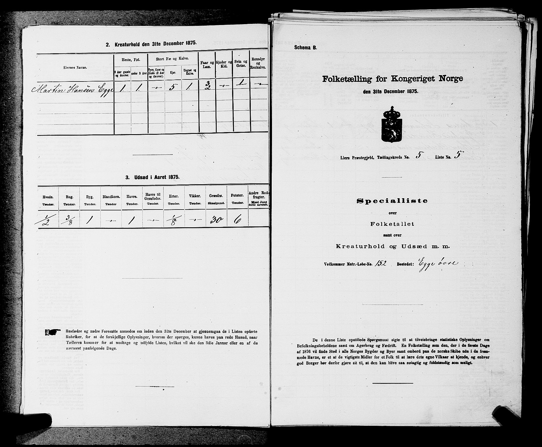 SAKO, 1875 census for 0626P Lier, 1875, p. 825