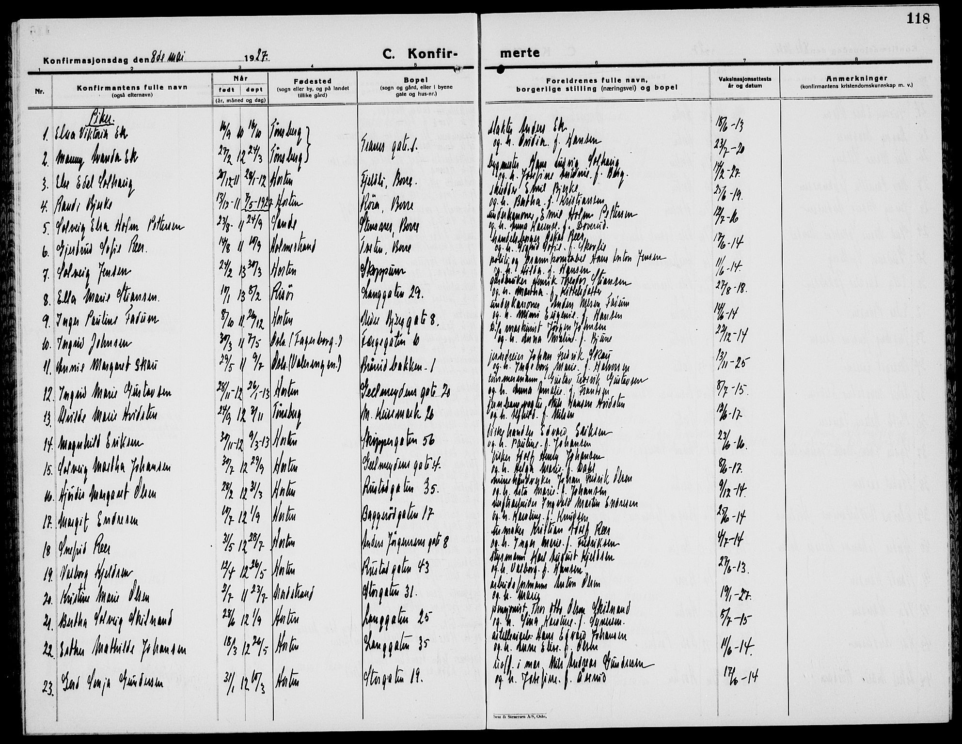 Horten kirkebøker, AV/SAKO-A-348/G/Ga/L0009: Parish register (copy) no. 9, 1926-1936, p. 118