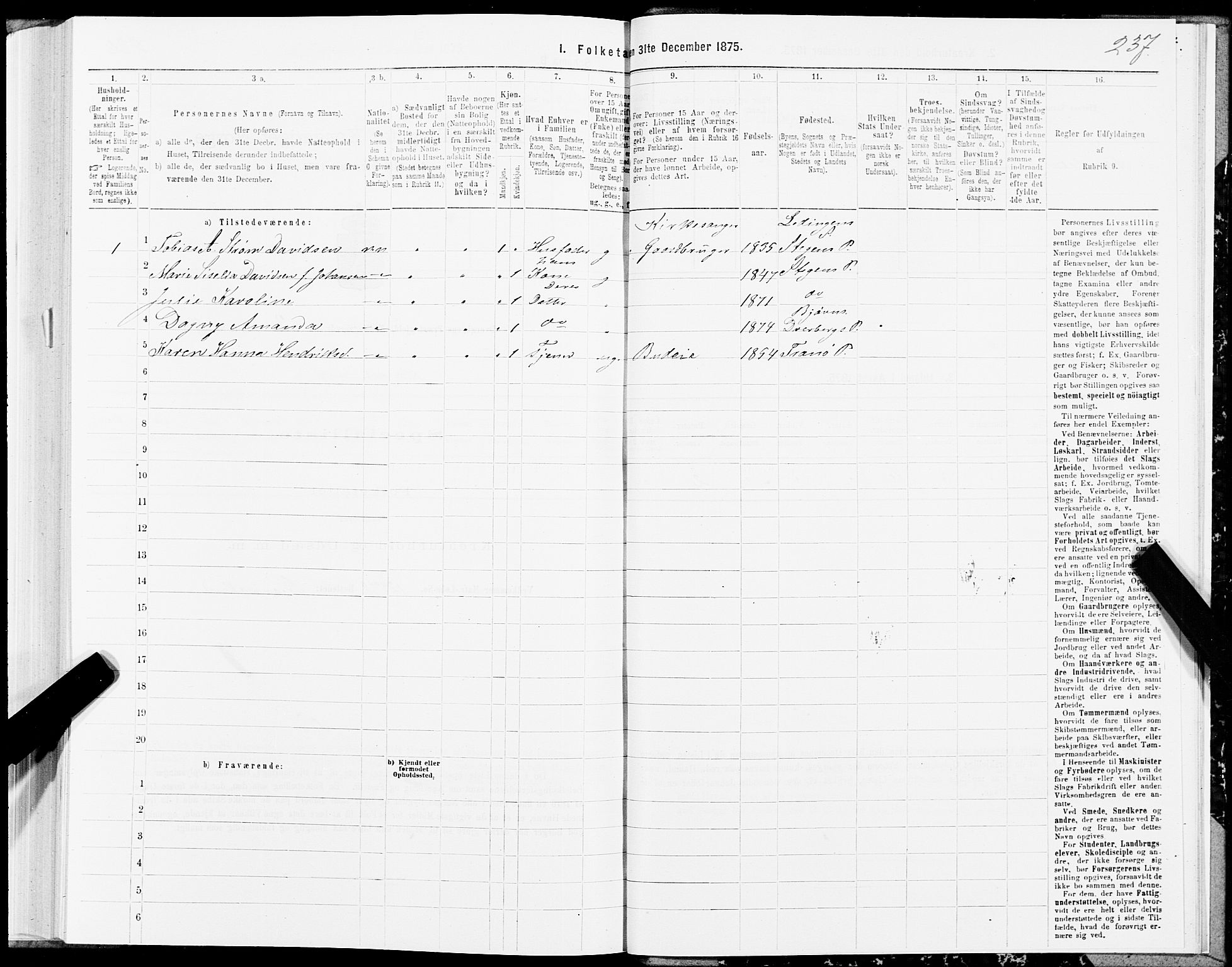 SAT, 1875 census for 1872P Dverberg, 1875, p. 1237