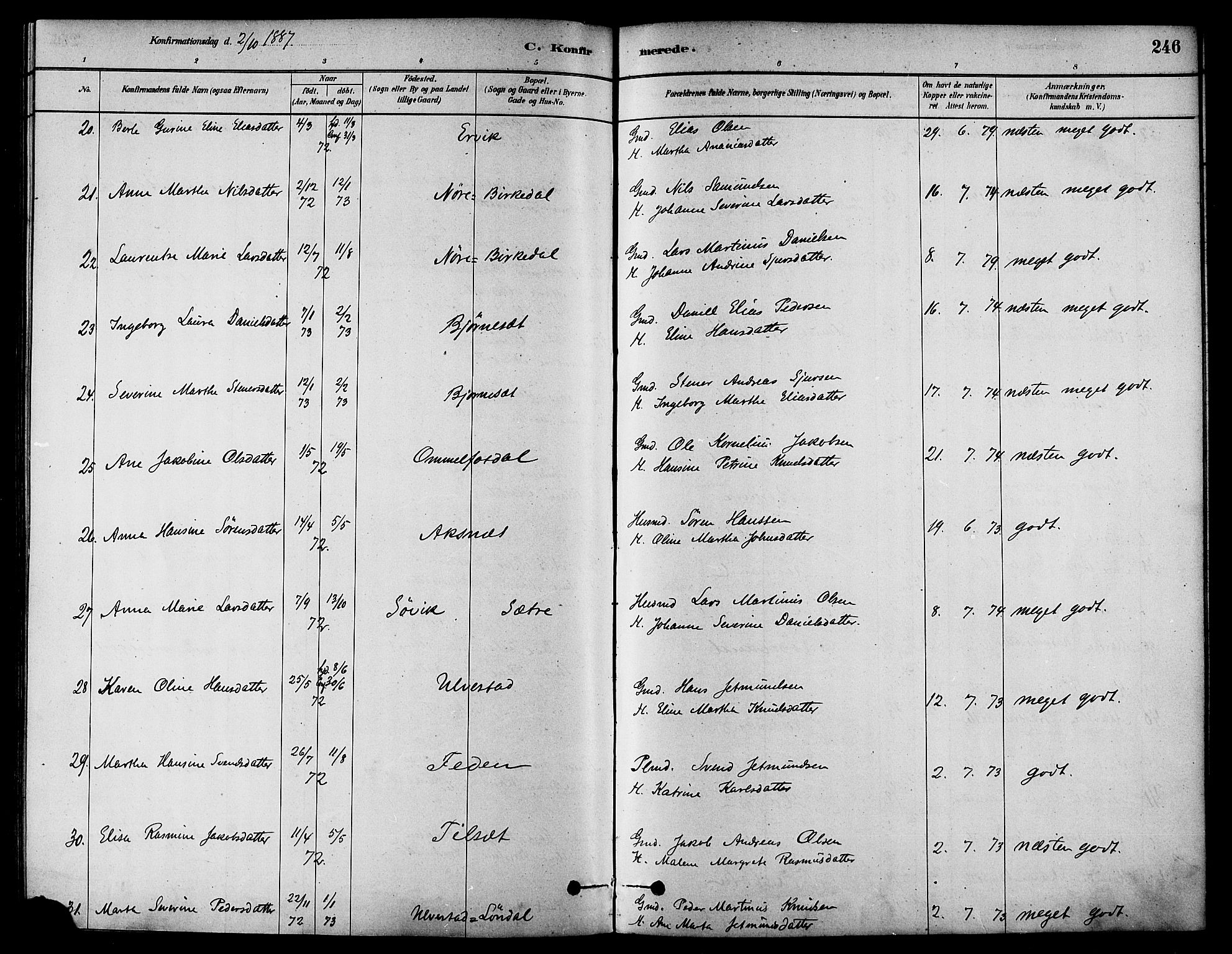 Ministerialprotokoller, klokkerbøker og fødselsregistre - Møre og Romsdal, SAT/A-1454/511/L0141: Parish register (official) no. 511A08, 1878-1890, p. 246
