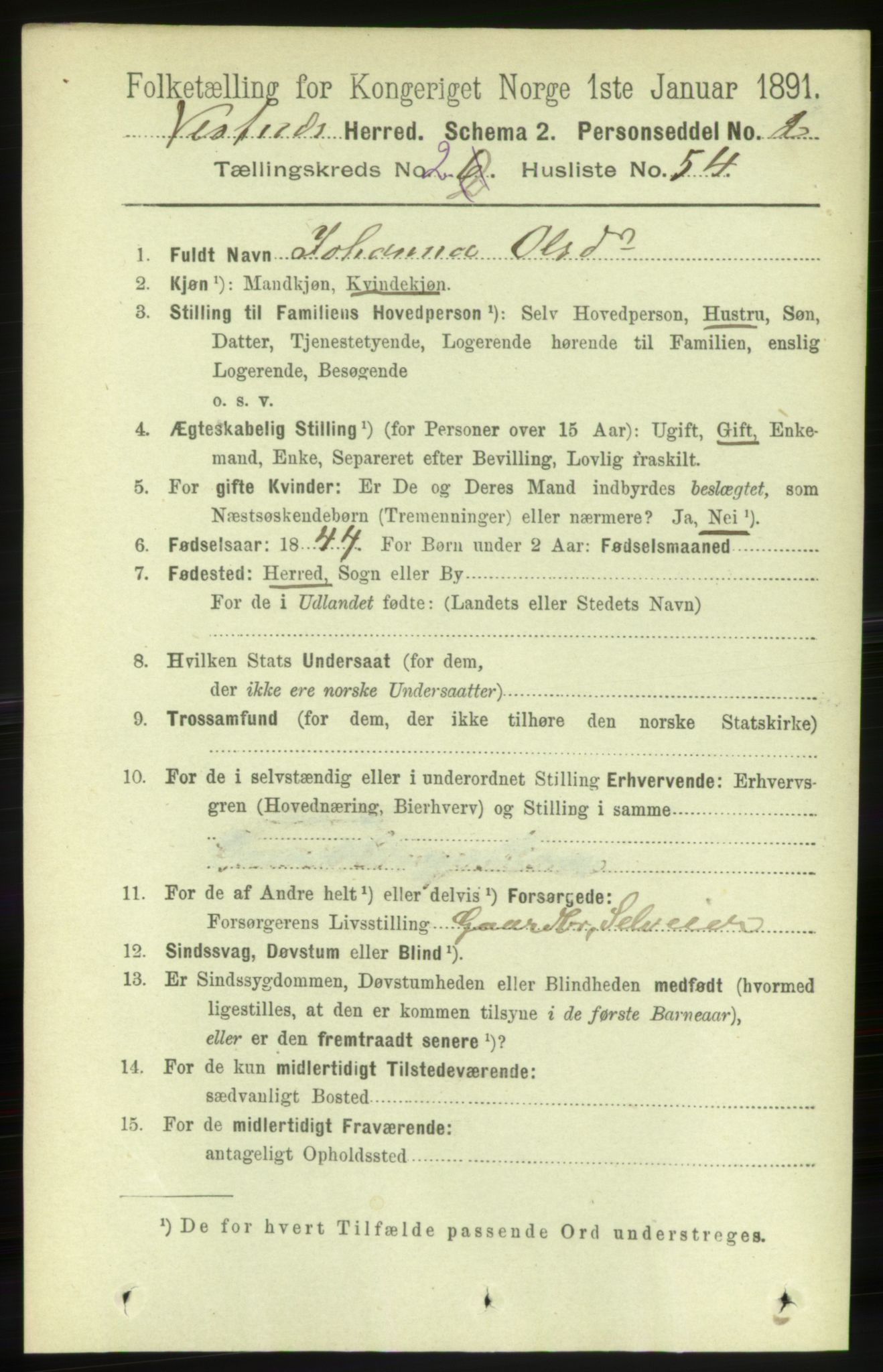 RA, 1891 census for 1535 Vestnes, 1891, p. 455