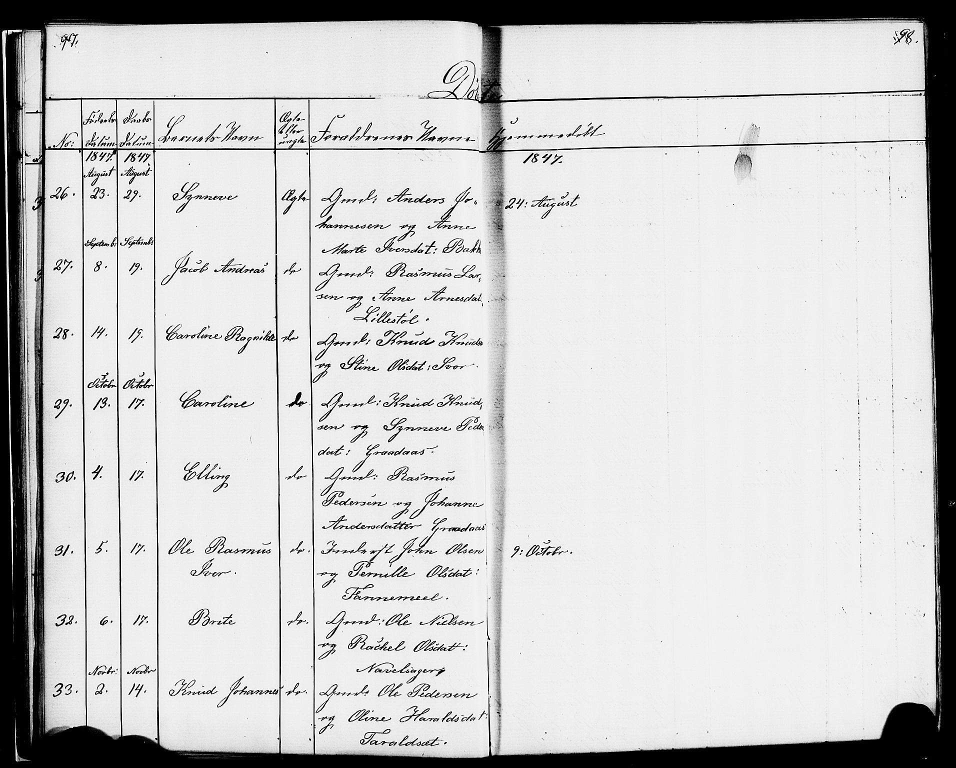 Hornindal sokneprestembete, AV/SAB-A-82401/H/Haa/Haaa/L0001: Parish register (official) no. A 1, 1837-1866, p. 98-99