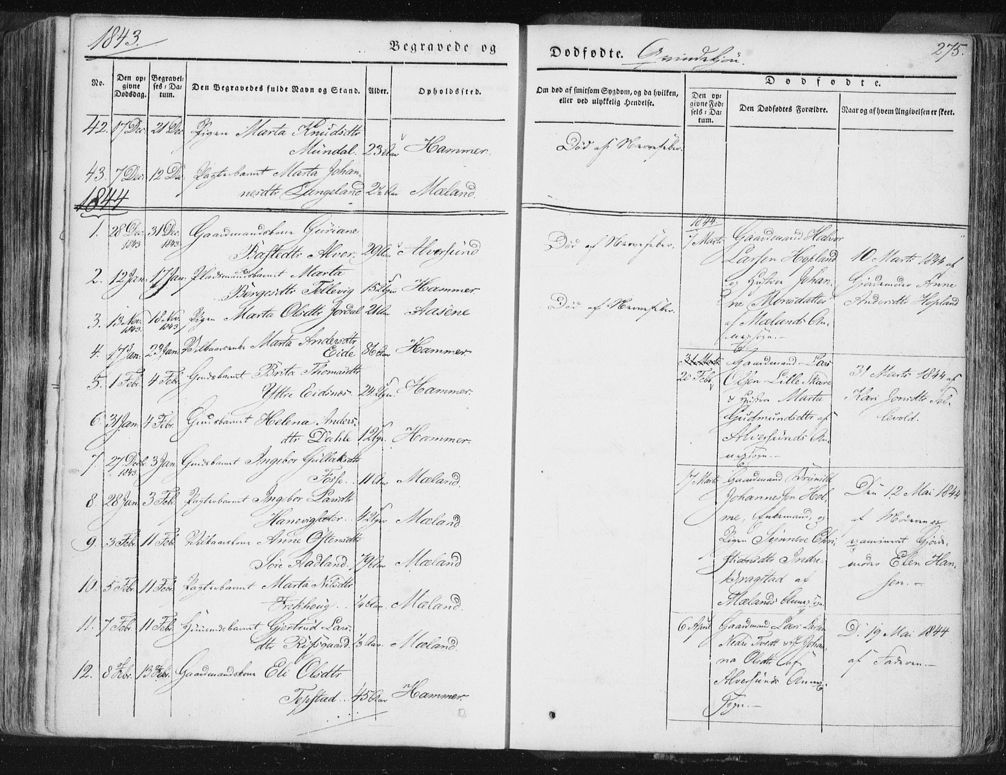 Hamre sokneprestembete, SAB/A-75501/H/Ha/Haa/Haaa/L0012: Parish register (official) no. A 12, 1834-1845, p. 275