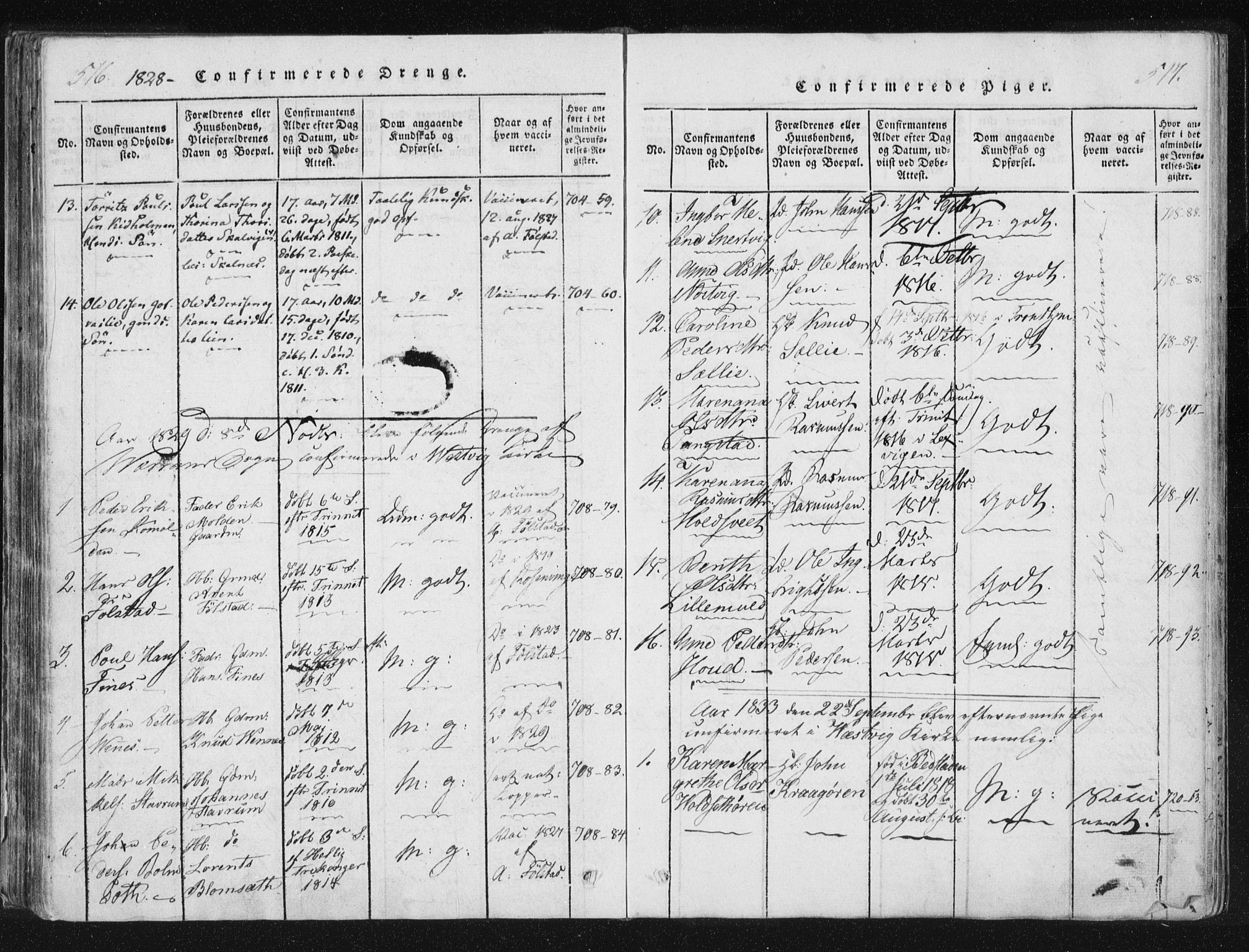 Ministerialprotokoller, klokkerbøker og fødselsregistre - Nord-Trøndelag, SAT/A-1458/744/L0417: Parish register (official) no. 744A01, 1817-1842, p. 516-517