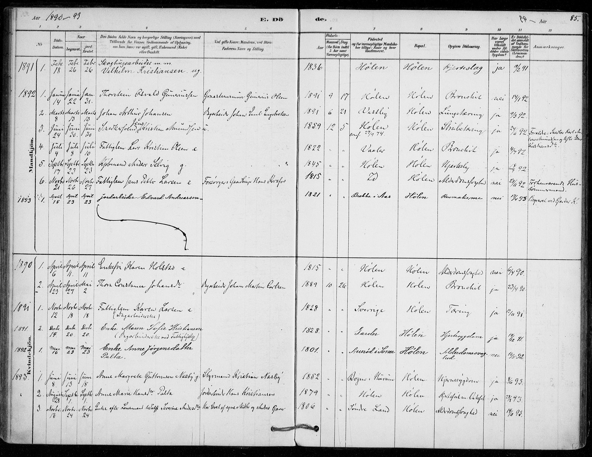 Vestby prestekontor Kirkebøker, SAO/A-10893/F/Fe/L0001: Parish register (official) no. V 1, 1878-1931, p. 85