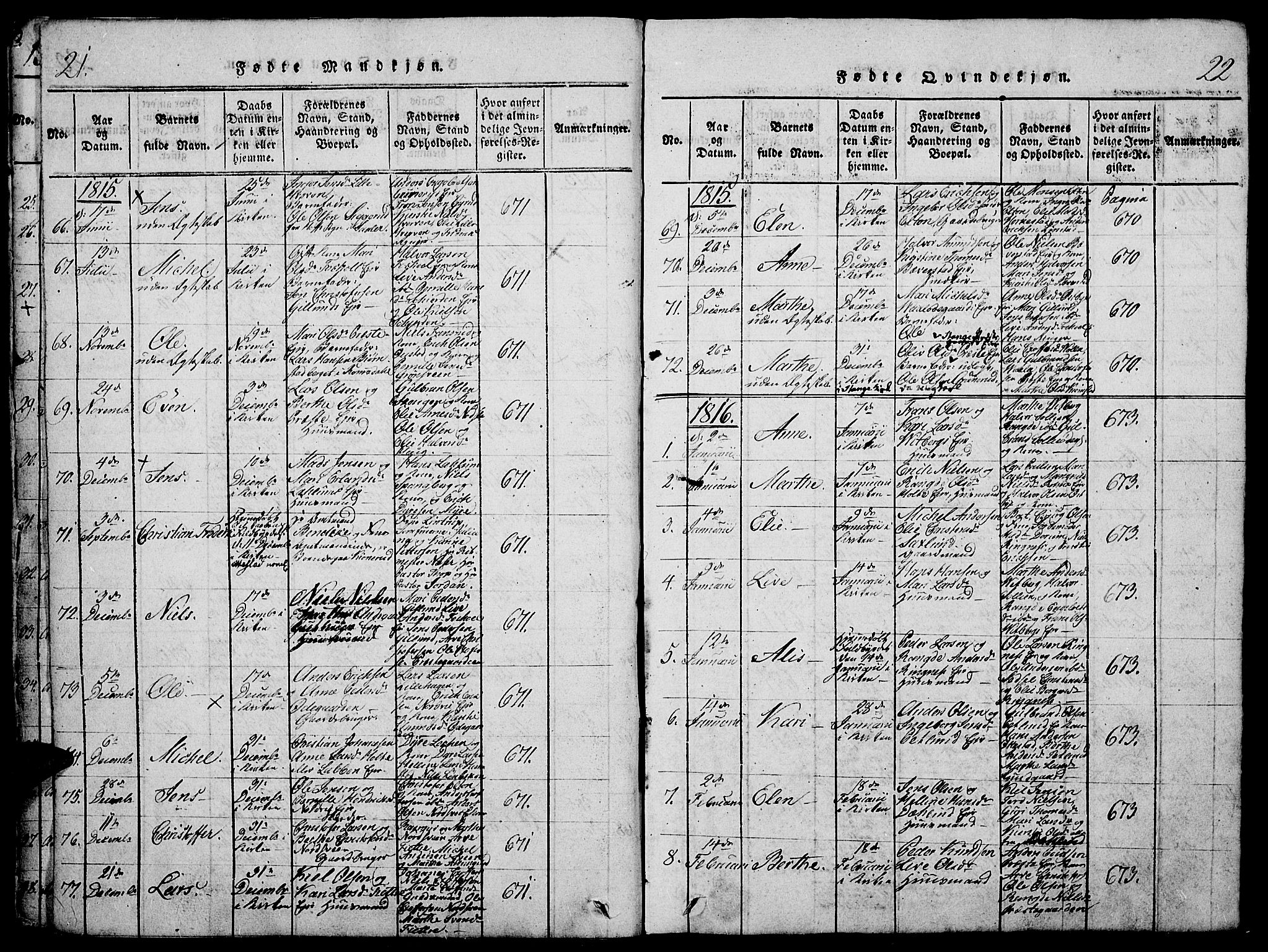 Stange prestekontor, SAH/PREST-002/K/L0008: Parish register (official) no. 8, 1814-1825, p. 21-22