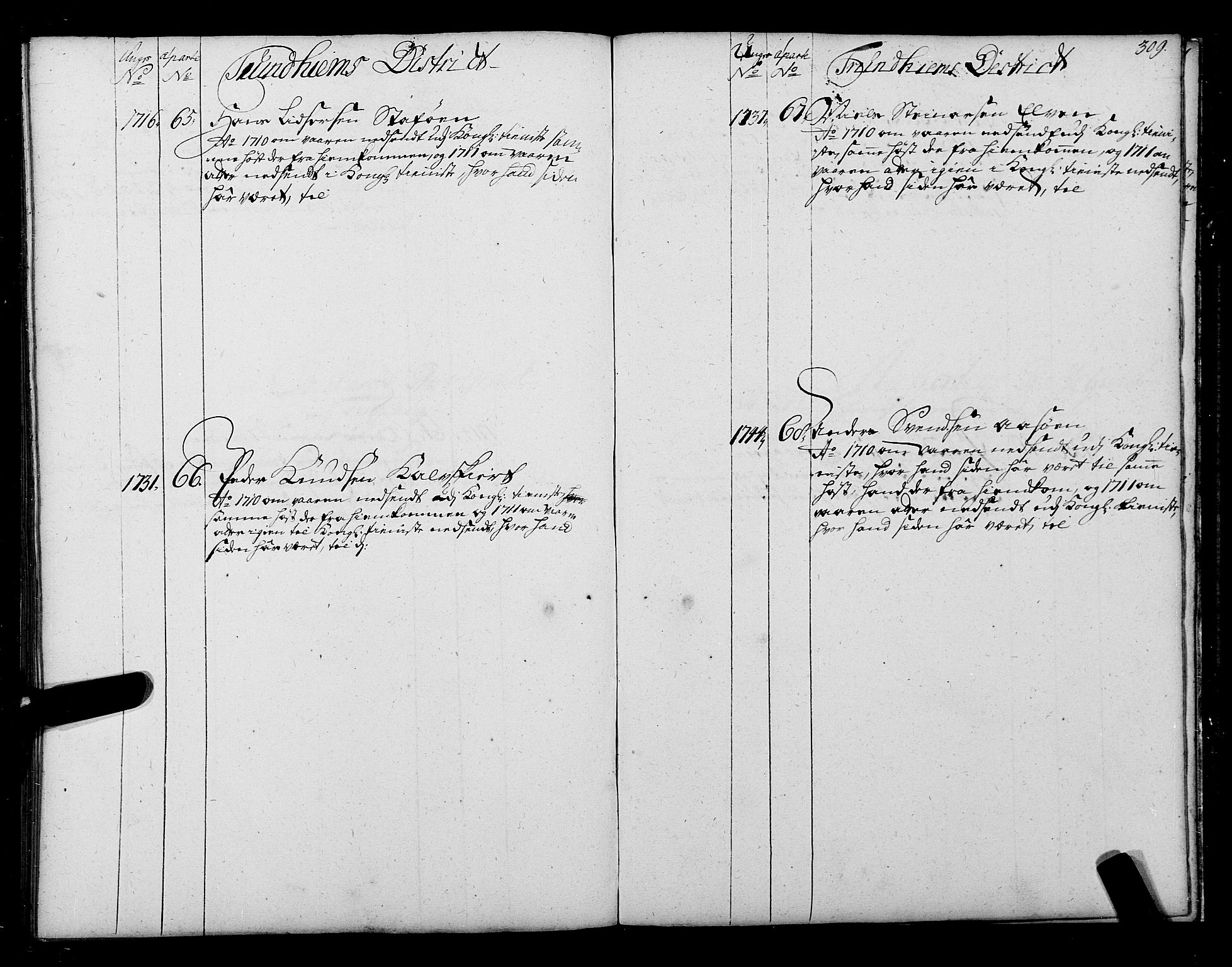 Sjøinnrulleringen - Trondhjemske distrikt, AV/SAT-A-5121/01/L0004: Ruller over sjøfolk i Trondhjem by, 1704-1710, p. 309