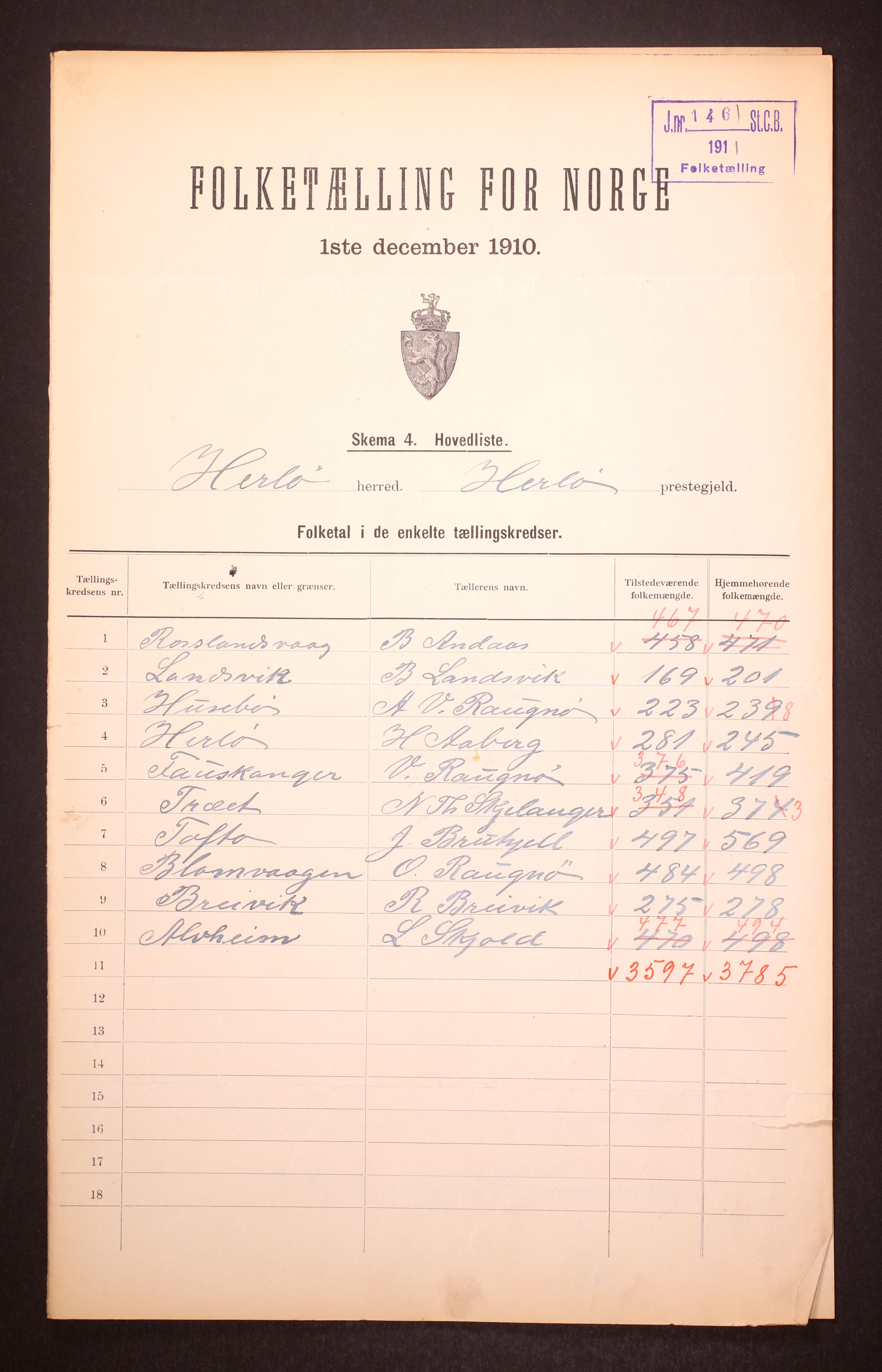 RA, 1910 census for Herdla, 1910, p. 2