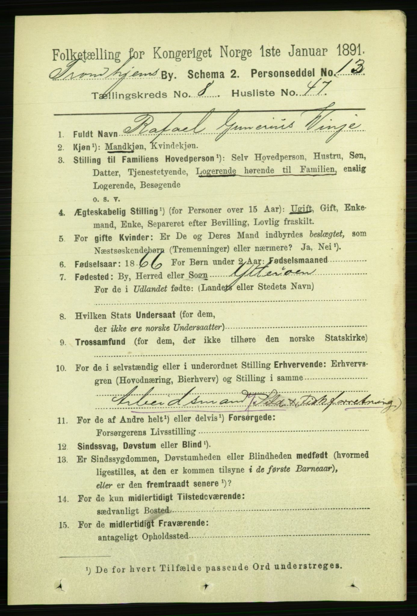 RA, 1891 census for 1601 Trondheim, 1891, p. 7415