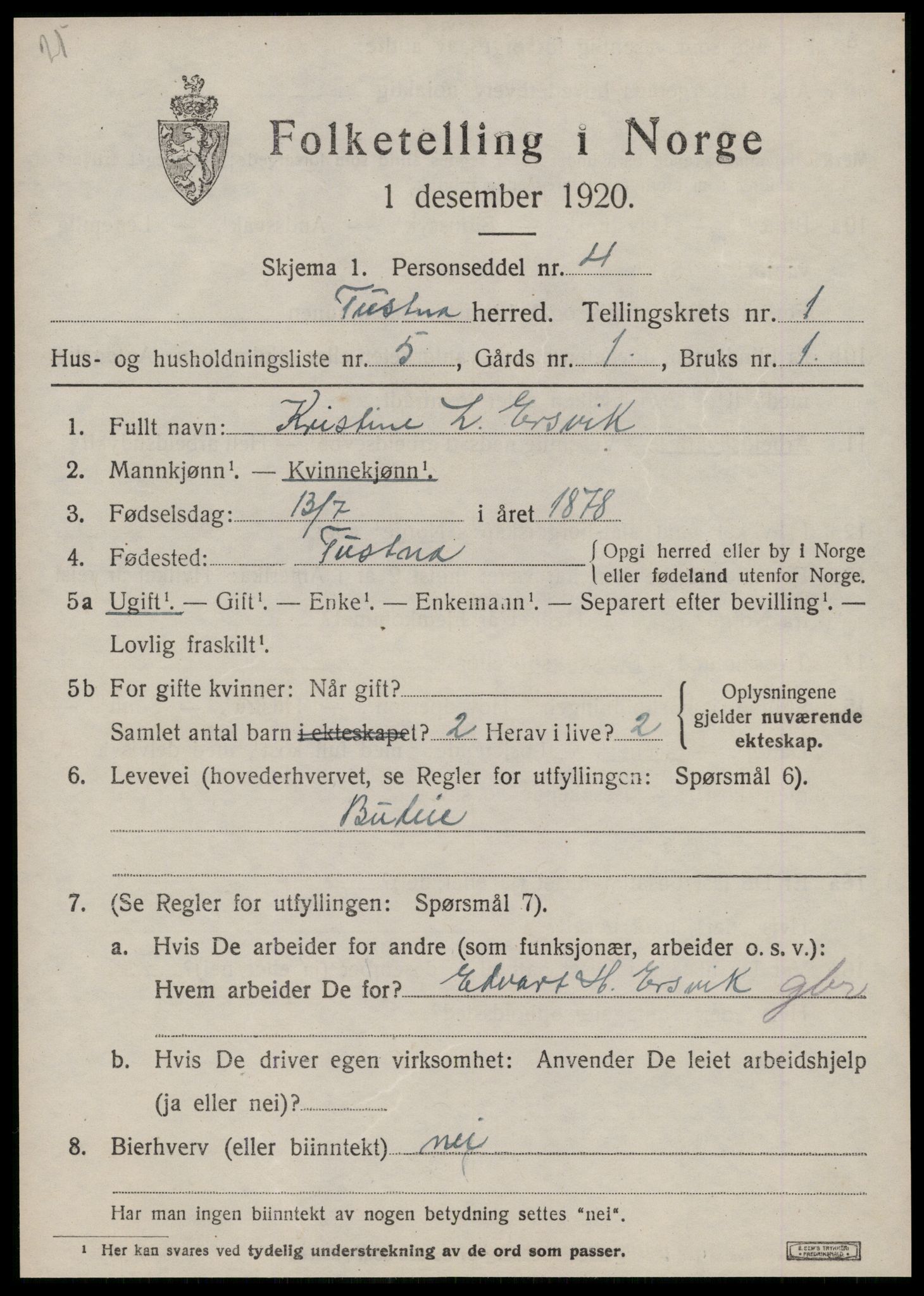 SAT, 1920 census for Tustna, 1920, p. 637