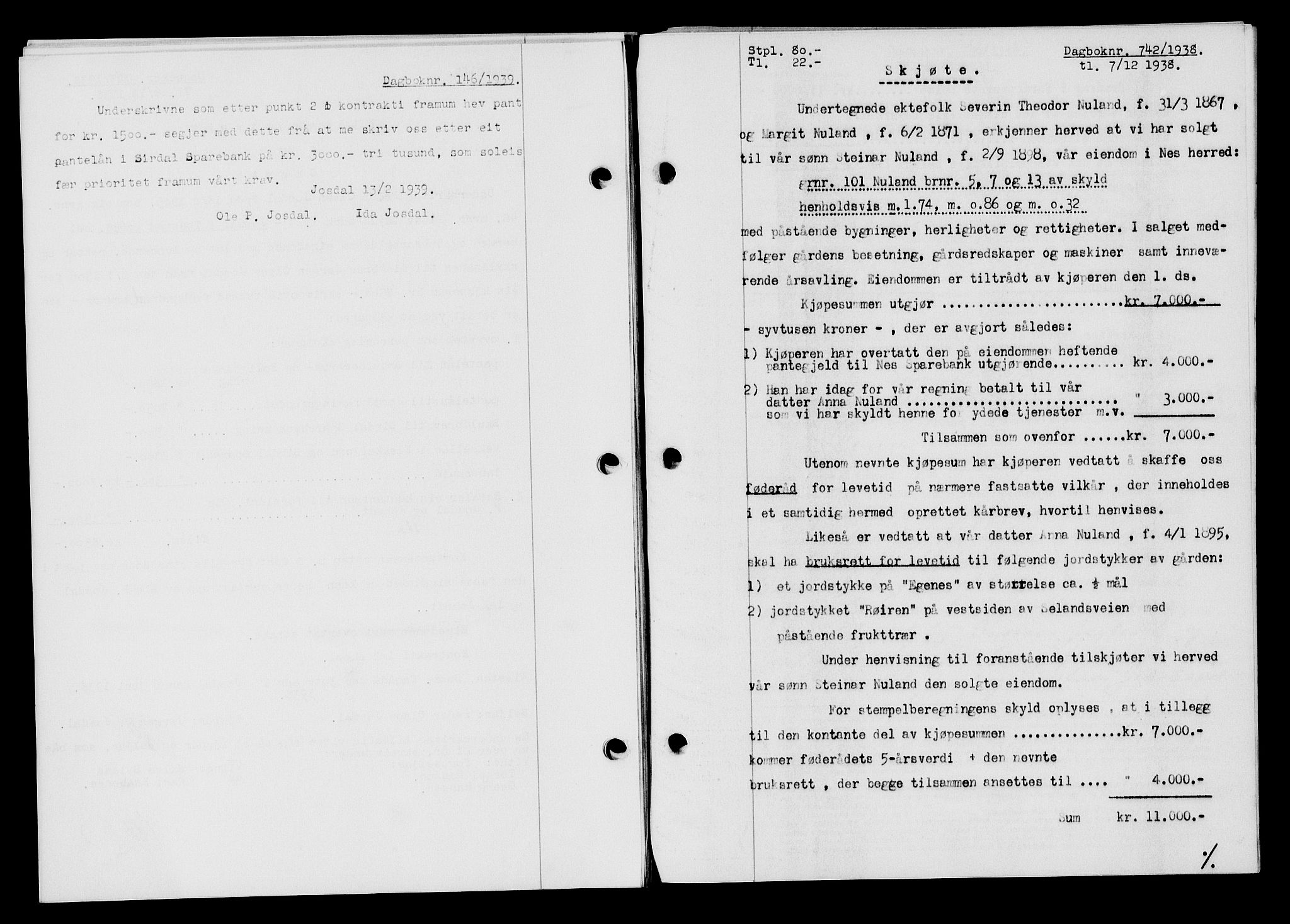 Flekkefjord sorenskriveri, SAK/1221-0001/G/Gb/Gba/L0054: Mortgage book no. A-2, 1937-1938, Diary no: : 742/1938