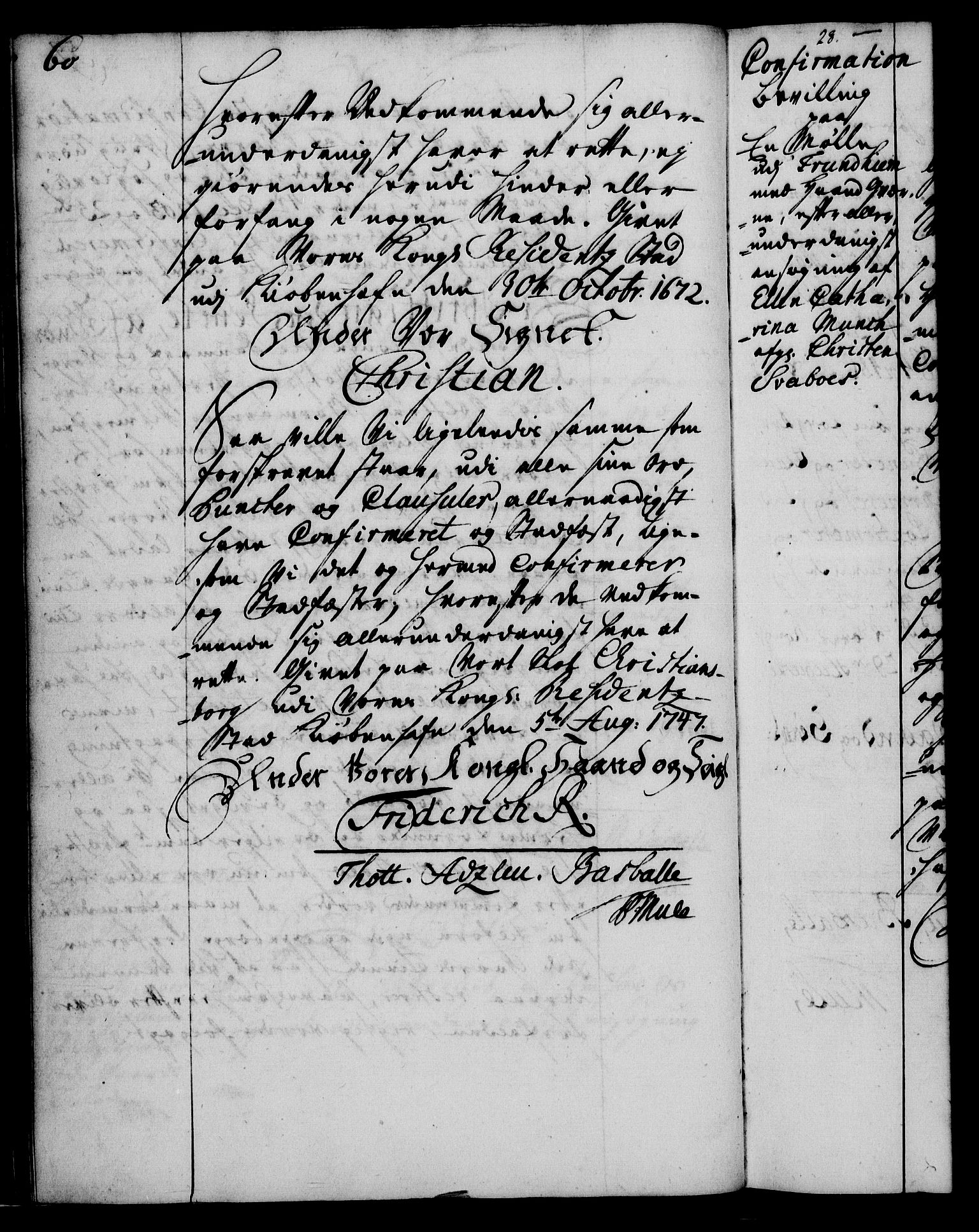 Rentekammeret, Kammerkanselliet, RA/EA-3111/G/Gg/Ggc/Ggca/L0001: Norsk konfirmasjonsekspedisjonsprotokoll med register (merket RK 53.23), 1746-1750, p. 60