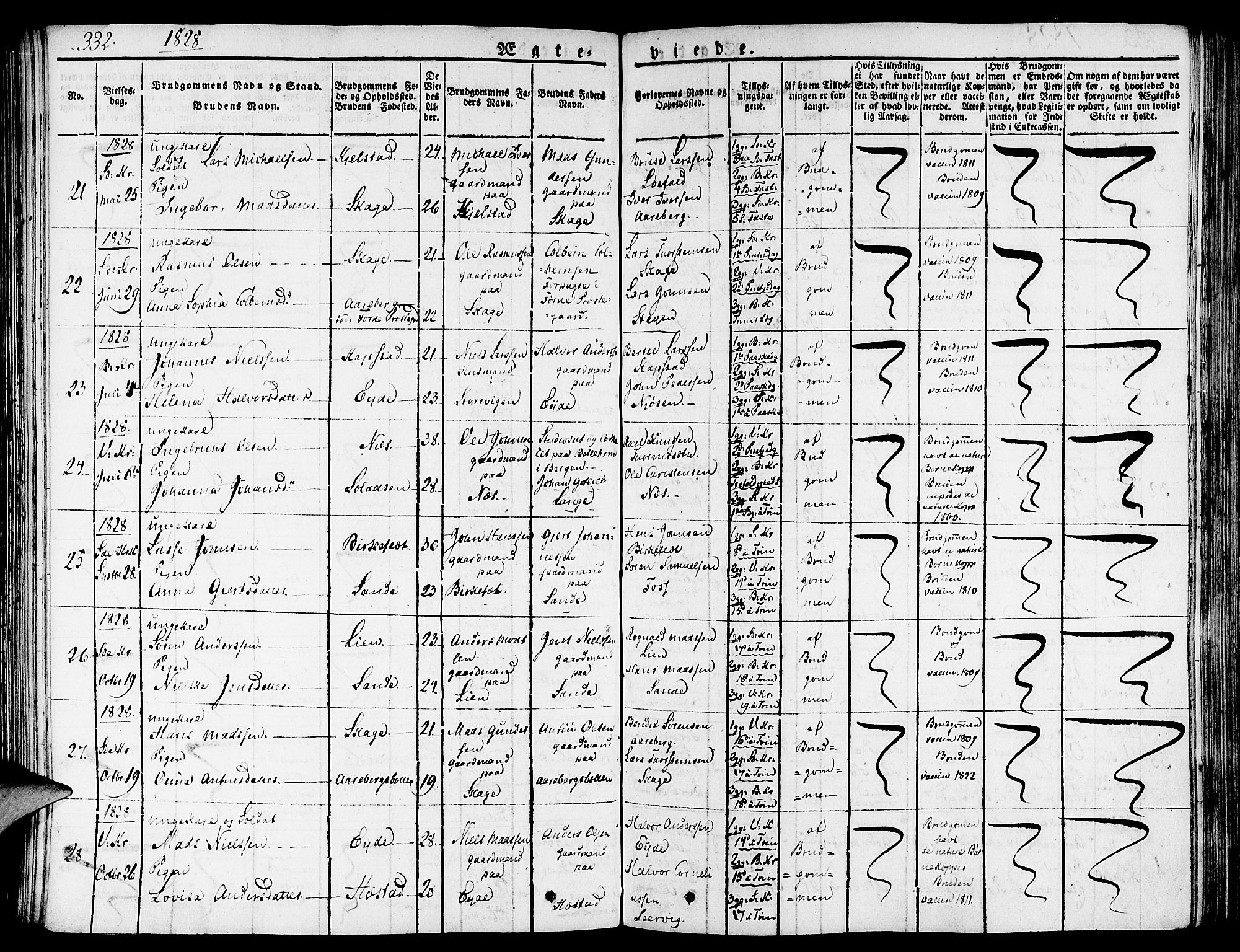 Gaular sokneprestembete, SAB/A-80001/H/Haa: Parish register (official) no. A 3, 1821-1840, p. 332