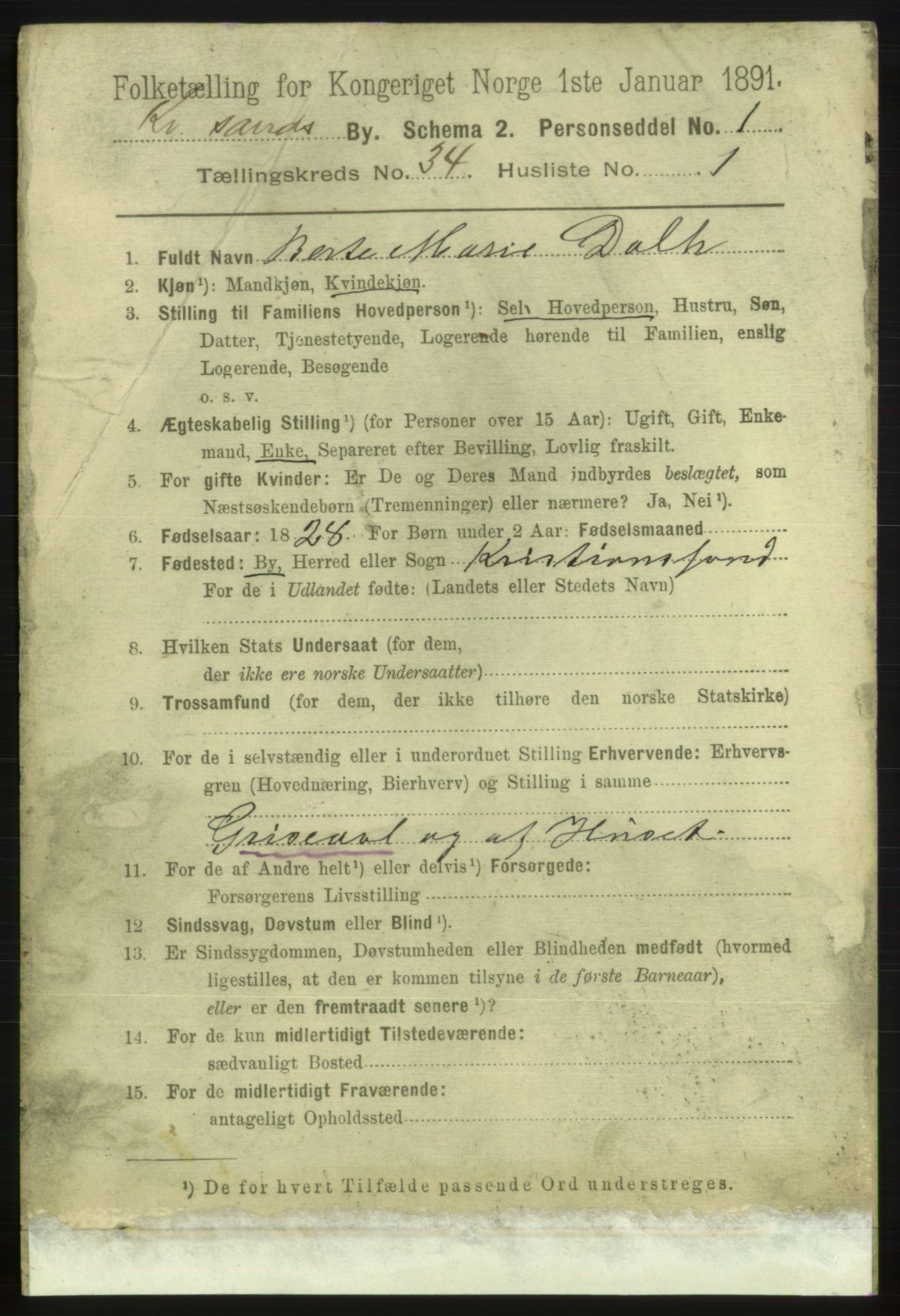 RA, 1891 census for 1001 Kristiansand, 1891, p. 10812