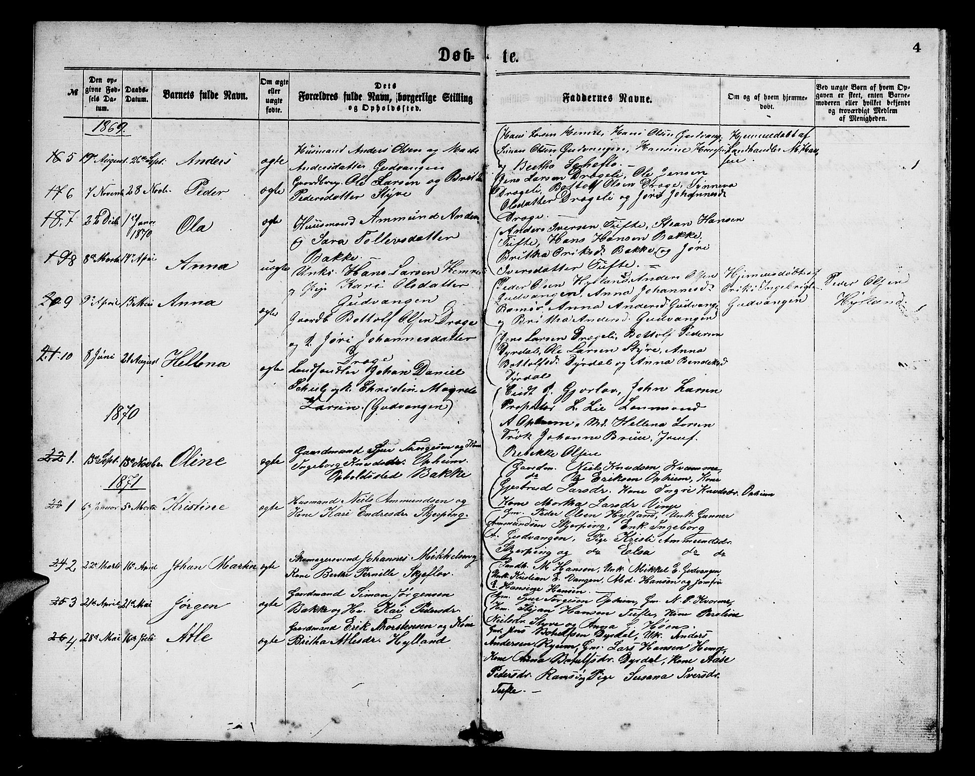 Aurland sokneprestembete, SAB/A-99937/H/Hb/Hbc/L0001: Parish register (copy) no. C 1, 1868-1883, p. 4