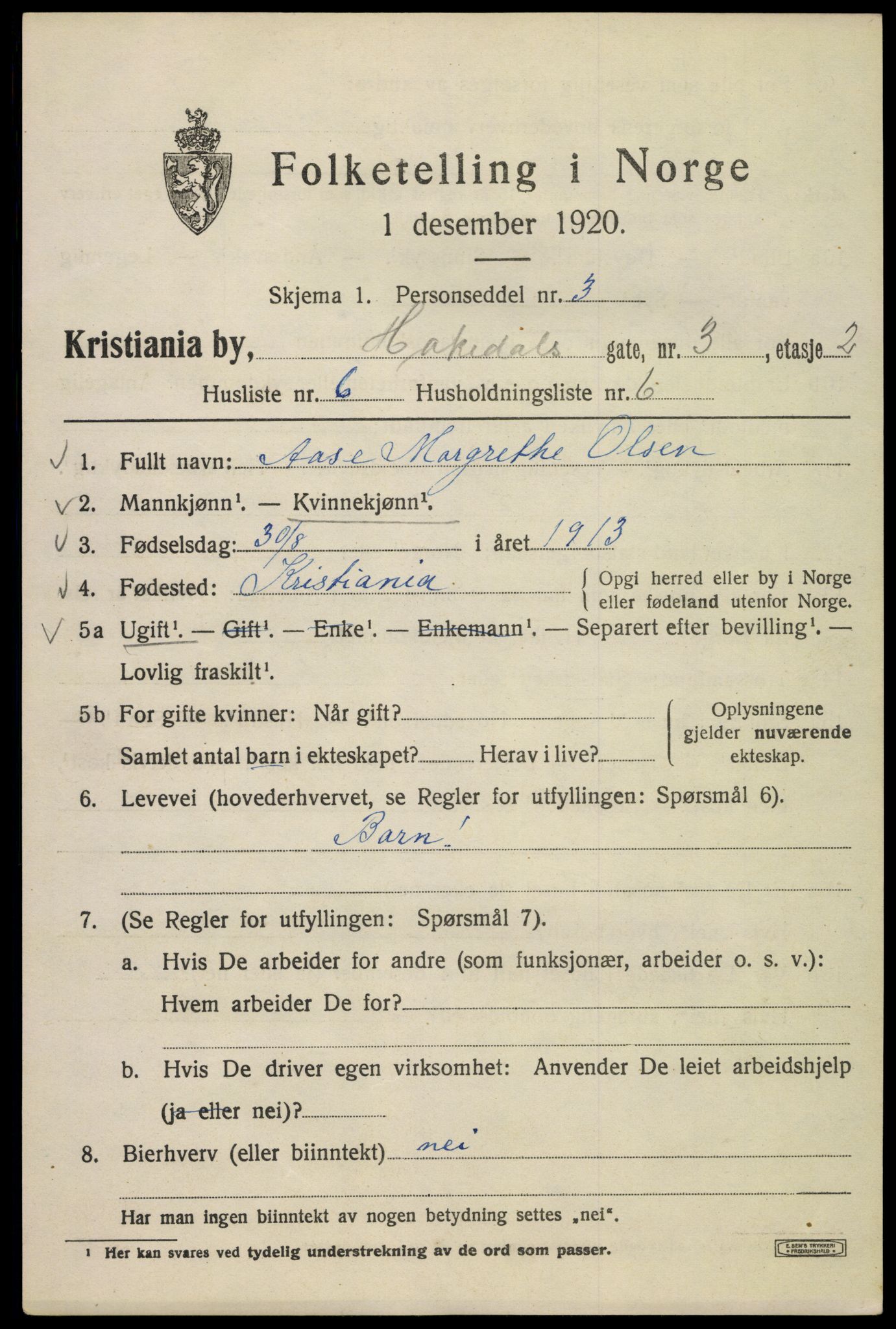 SAO, 1920 census for Kristiania, 1920, p. 267053