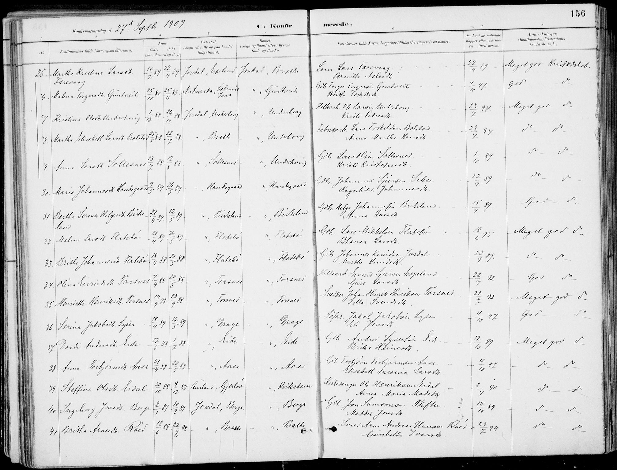 Strandebarm sokneprestembete, AV/SAB-A-78401/H/Haa: Parish register (official) no. E  1, 1886-1908, p. 156