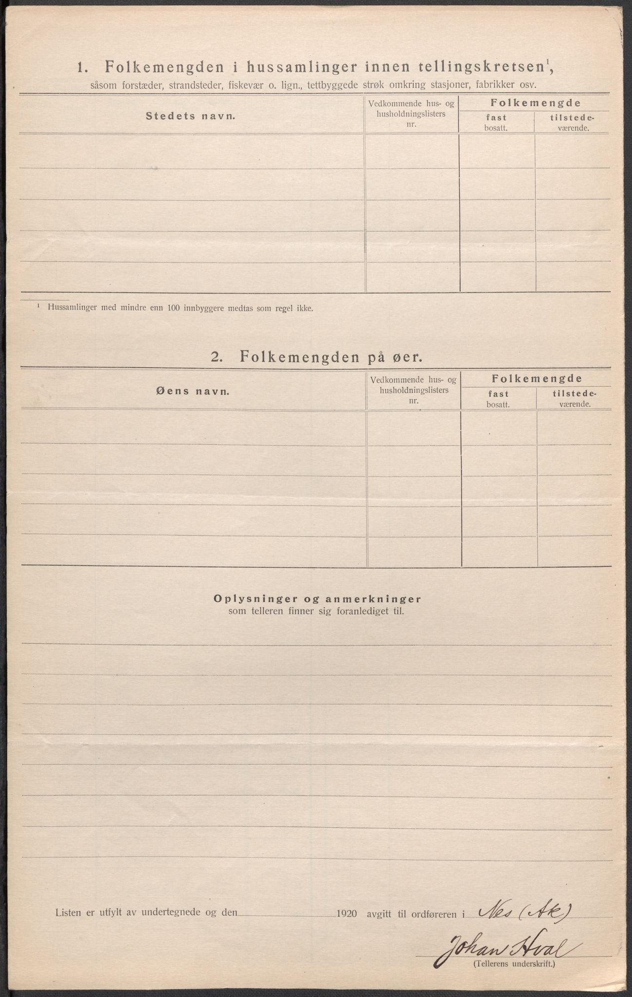 SAO, 1920 census for Nes, 1920, p. 36