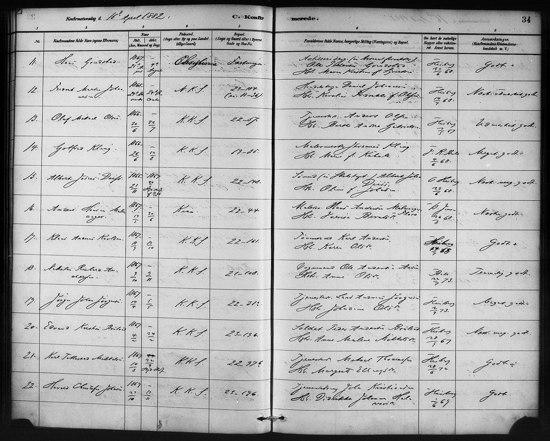 Korskirken sokneprestembete, SAB/A-76101/H/Haa/L0029: Parish register (official) no. C 5, 1880-1892, p. 34
