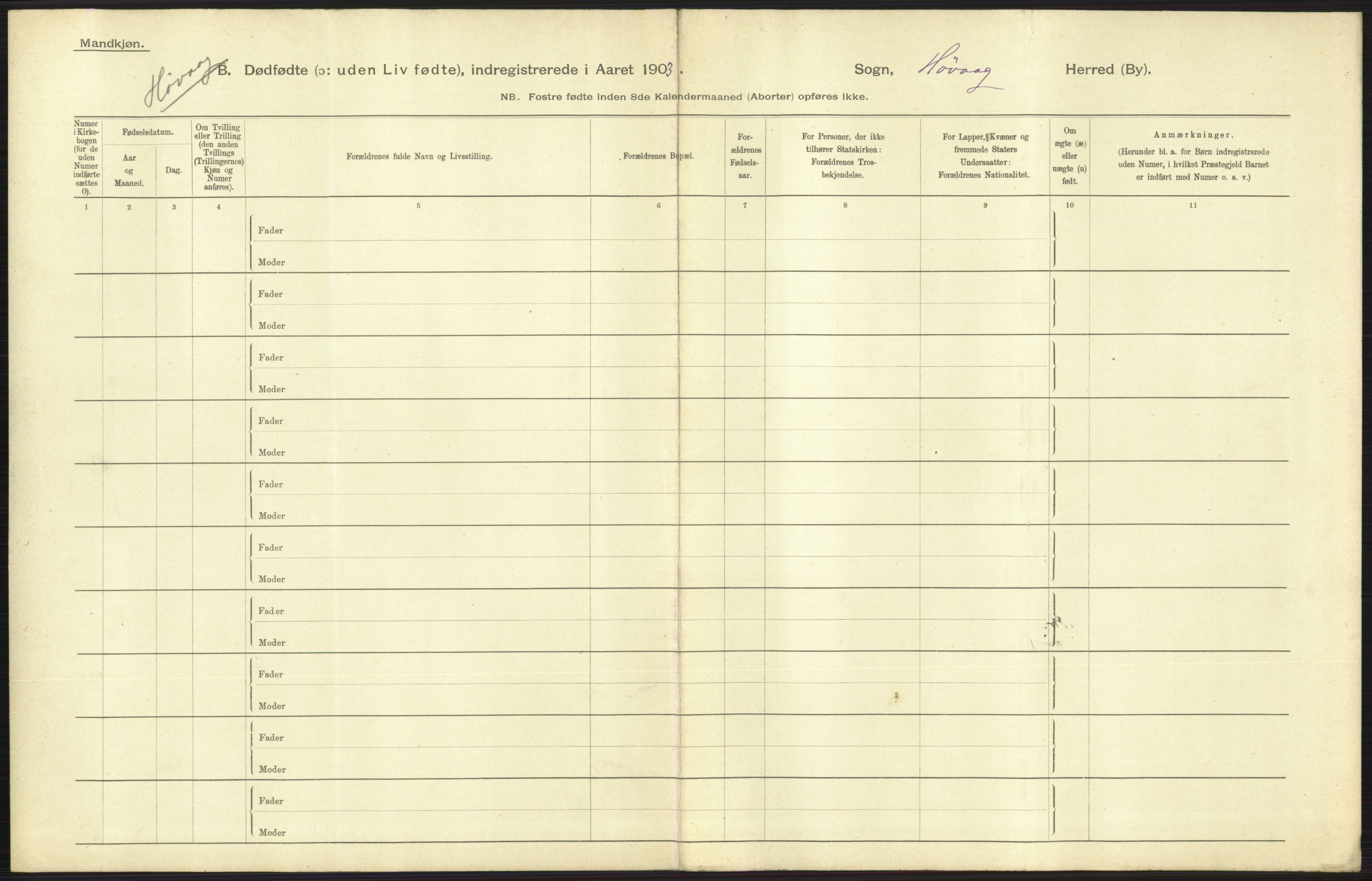 Statistisk sentralbyrå, Sosiodemografiske emner, Befolkning, AV/RA-S-2228/D/Df/Dfa/Dfaa/L0024: Smålenenes - Stavanger amt: Dødfødte. Bygder., 1903, p. 445