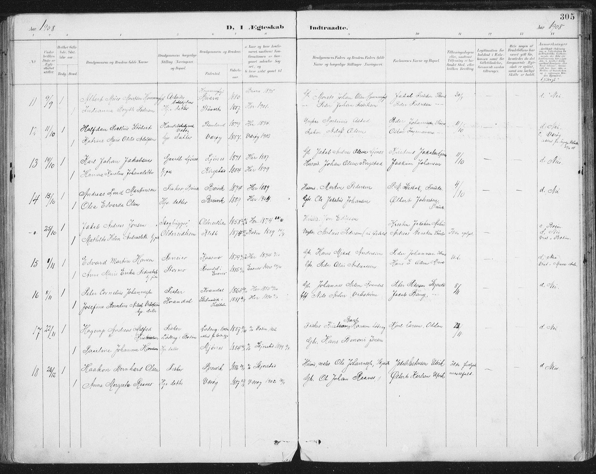 Ministerialprotokoller, klokkerbøker og fødselsregistre - Nordland, SAT/A-1459/852/L0741: Parish register (official) no. 852A11, 1894-1917, p. 305