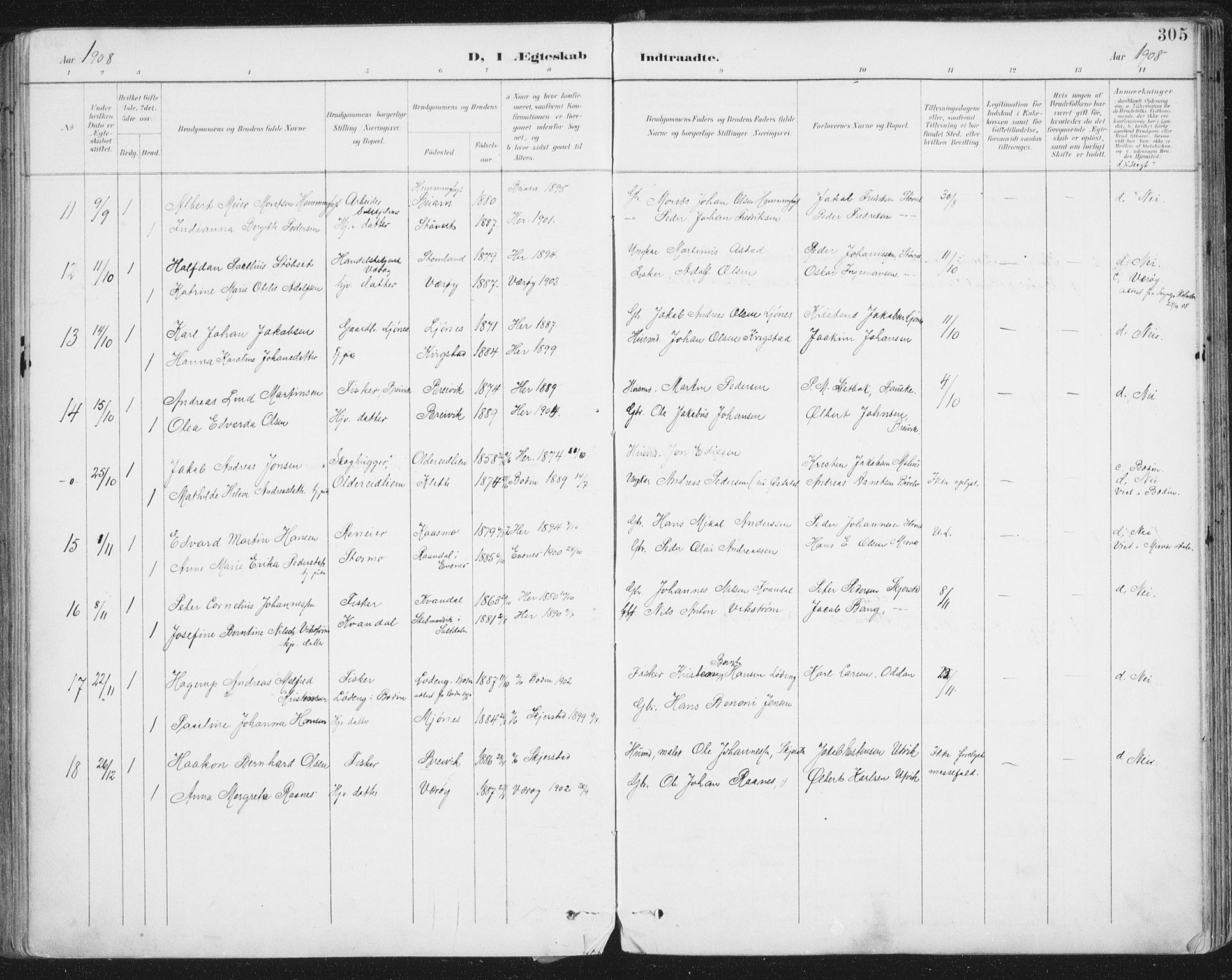 Ministerialprotokoller, klokkerbøker og fødselsregistre - Nordland, AV/SAT-A-1459/852/L0741: Parish register (official) no. 852A11, 1894-1917, p. 305