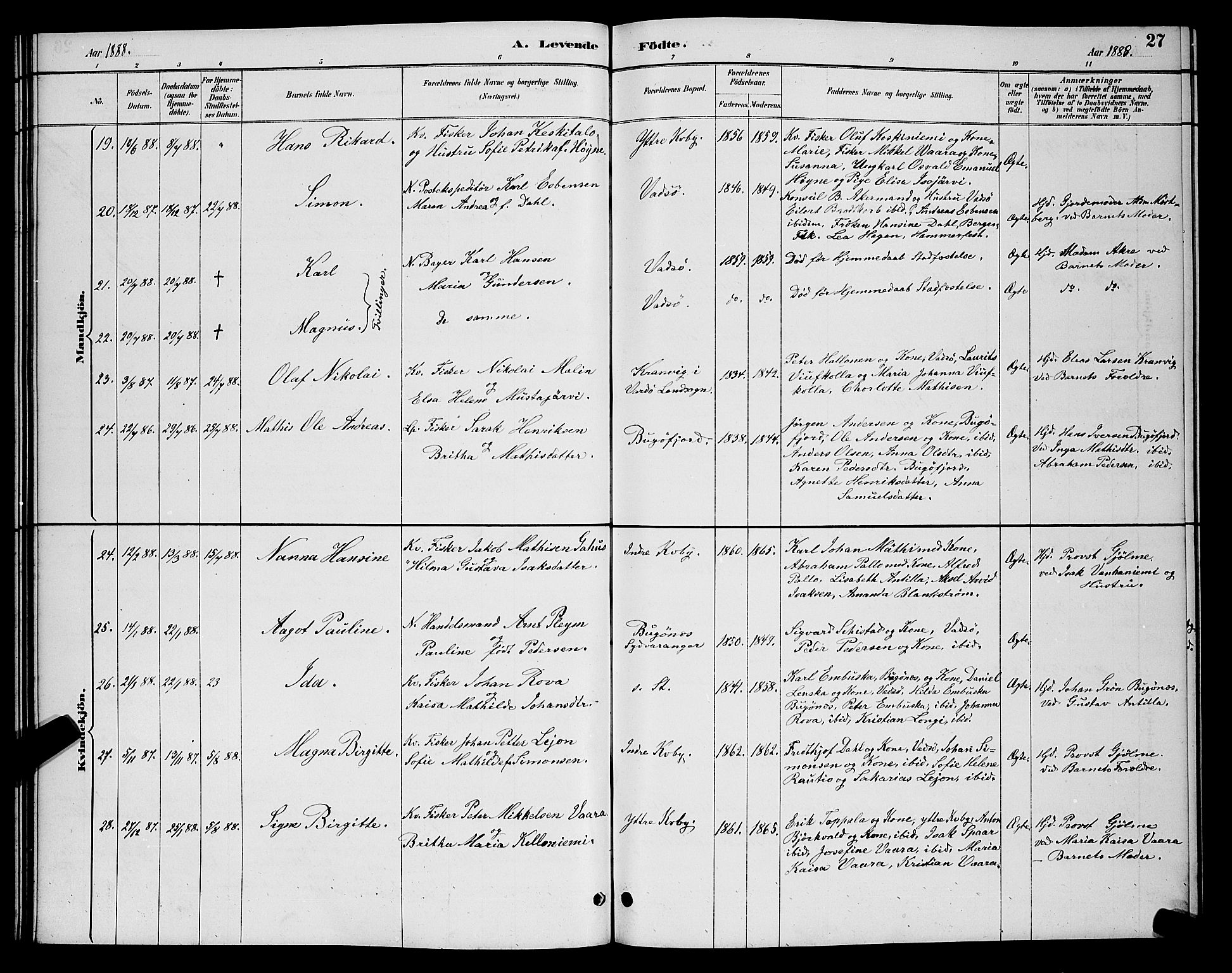 Vadsø sokneprestkontor, SATØ/S-1325/H/Hb/L0004klokker: Parish register (copy) no. 4, 1885-1895, p. 27