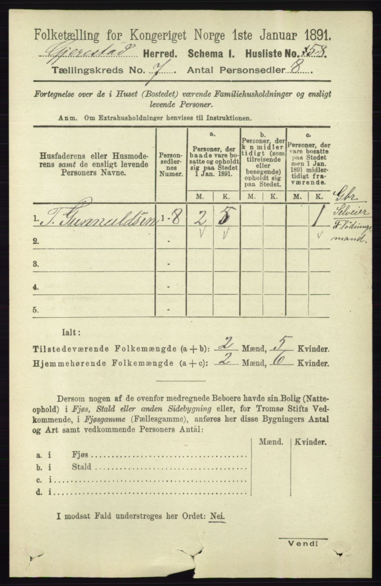 RA, 1891 census for 0911 Gjerstad, 1891, p. 2725