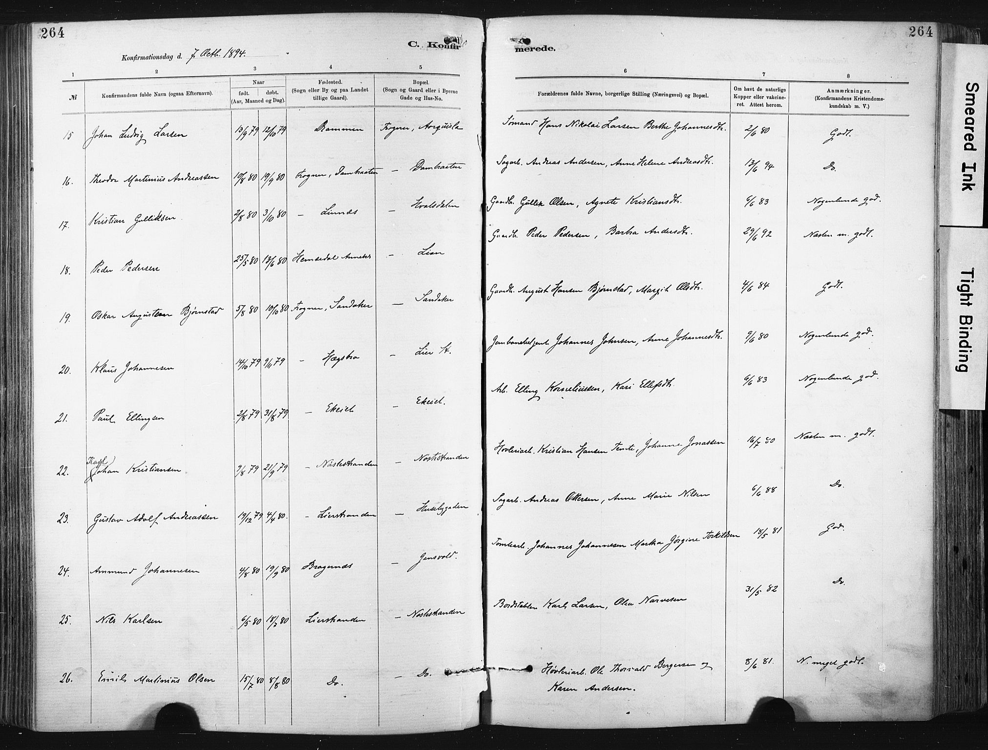 Lier kirkebøker, AV/SAKO-A-230/F/Fa/L0015: Parish register (official) no. I 15, 1883-1894, p. 264