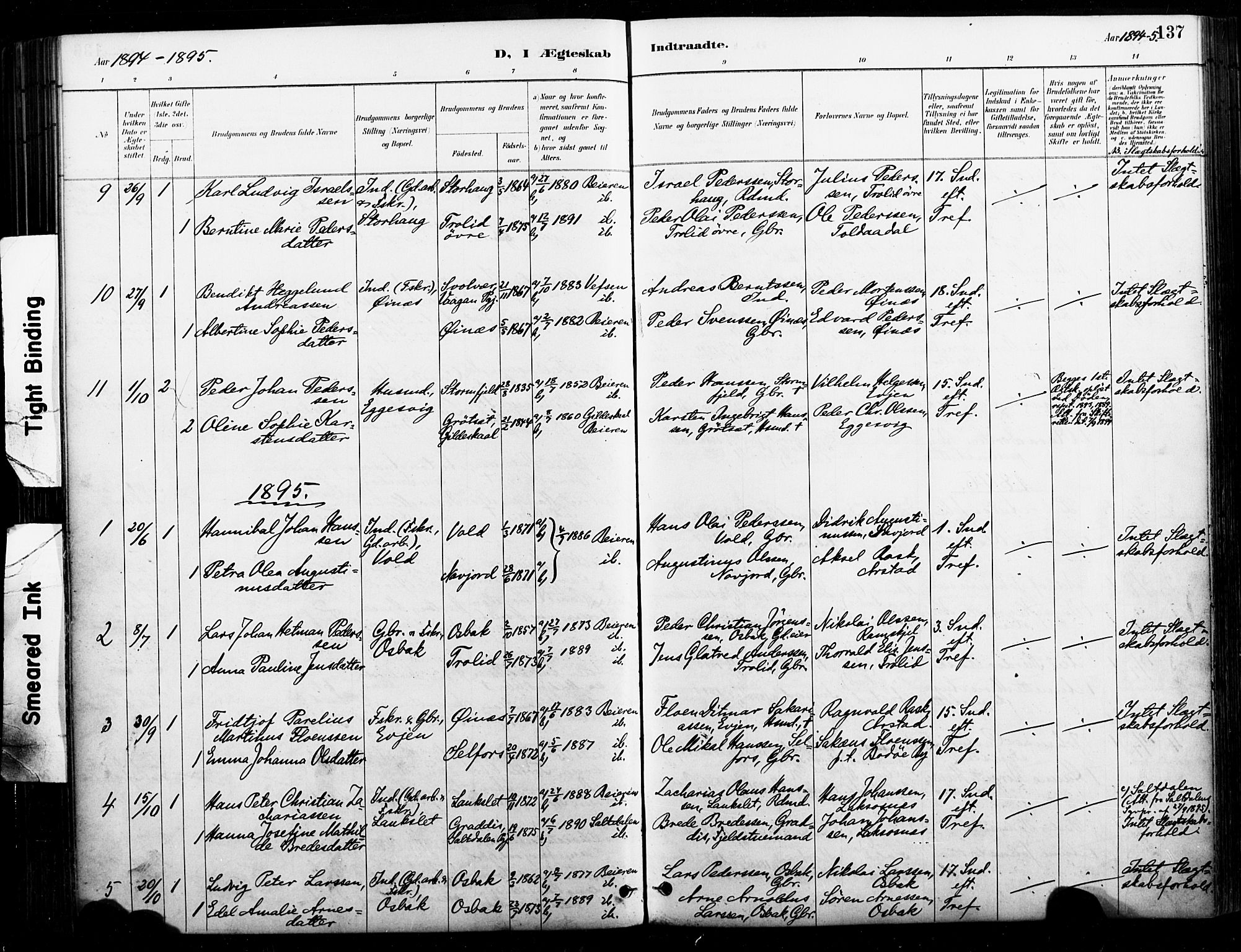 Ministerialprotokoller, klokkerbøker og fødselsregistre - Nordland, AV/SAT-A-1459/846/L0646: Parish register (official) no. 846A04, 1887-1901, p. 137
