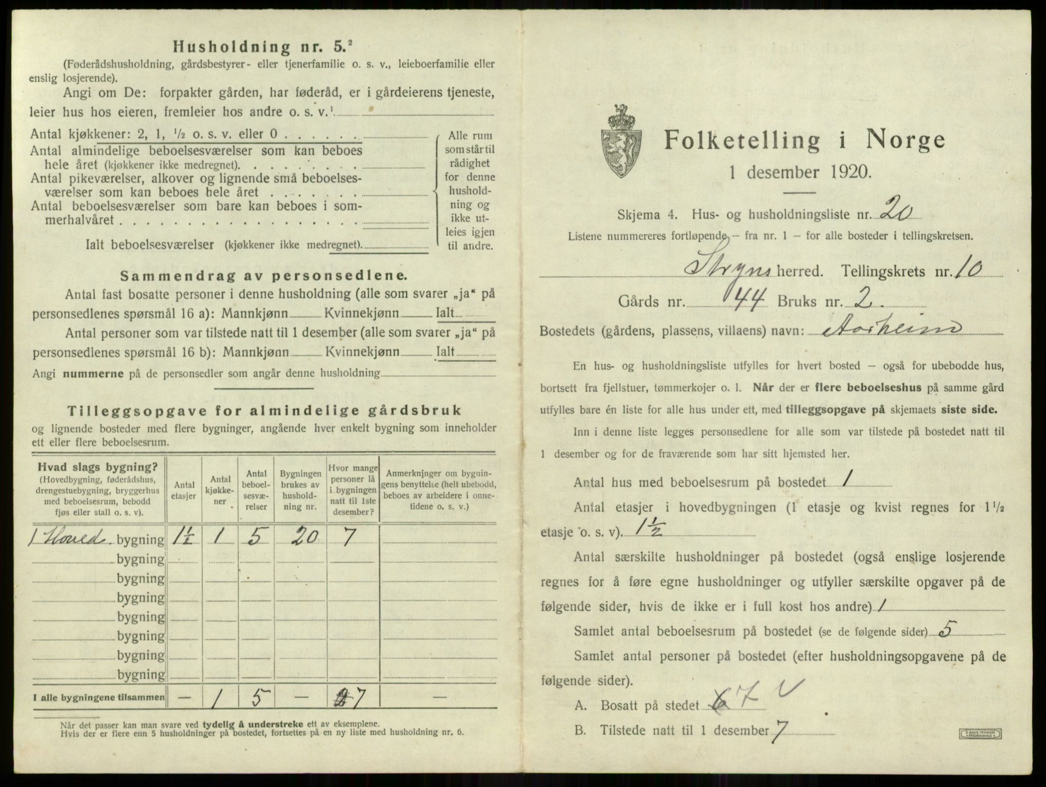 SAB, 1920 census for Stryn, 1920, p. 702