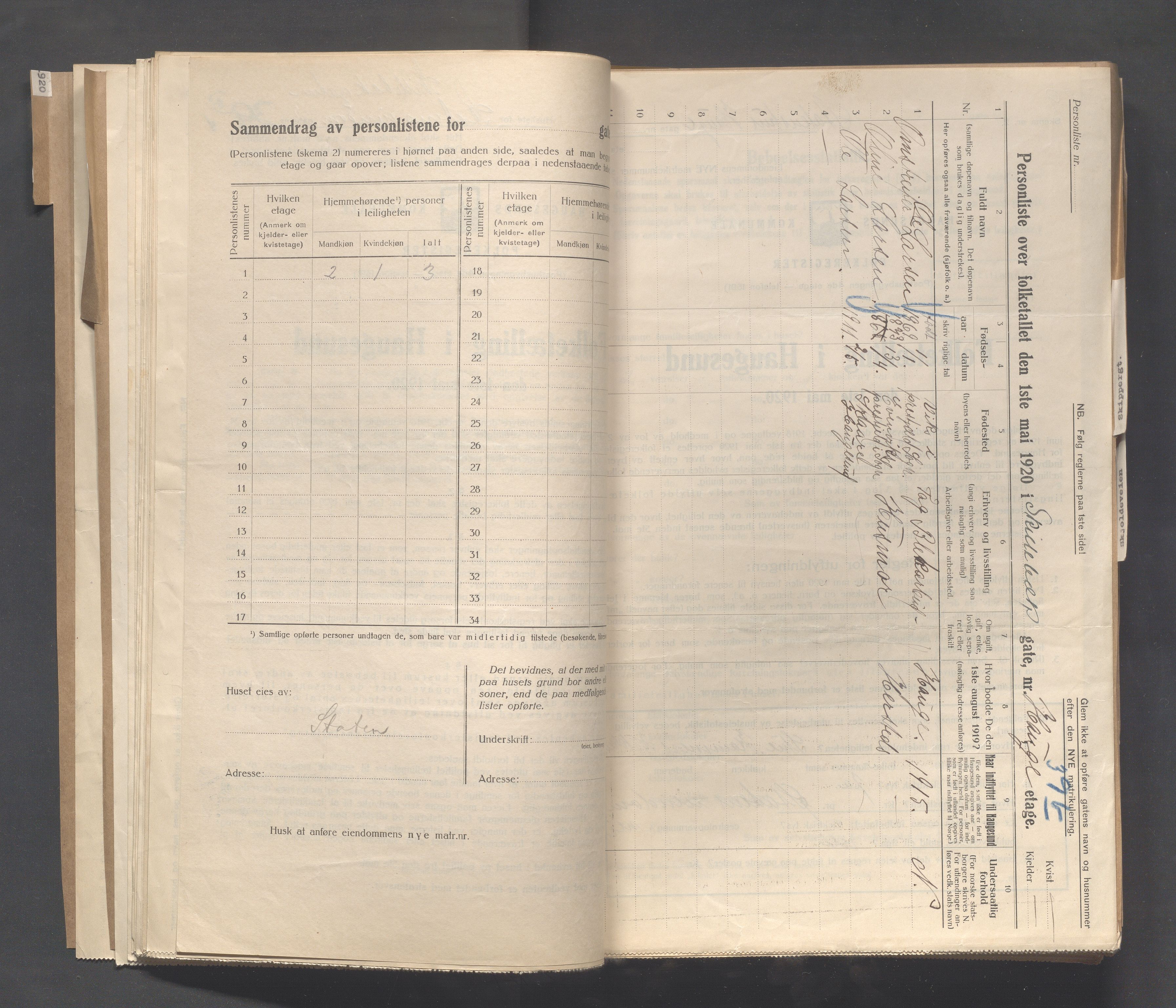 IKAR, Local census 1.5.1920 for Haugesund, 1920, p. 3755