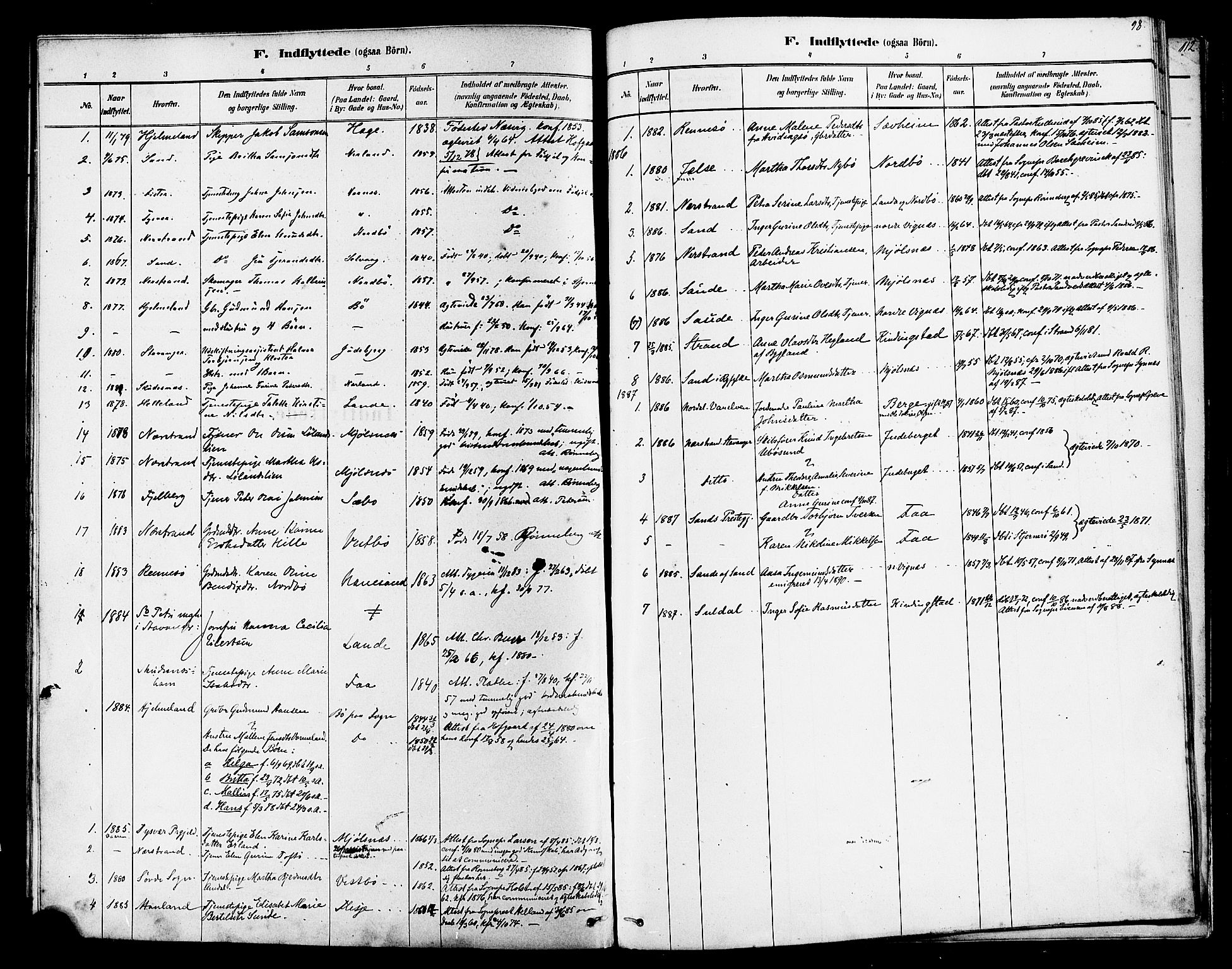 Finnøy sokneprestkontor, SAST/A-101825/H/Ha/Haa/L0010: Parish register (official) no. A 10, 1879-1890, p. 98
