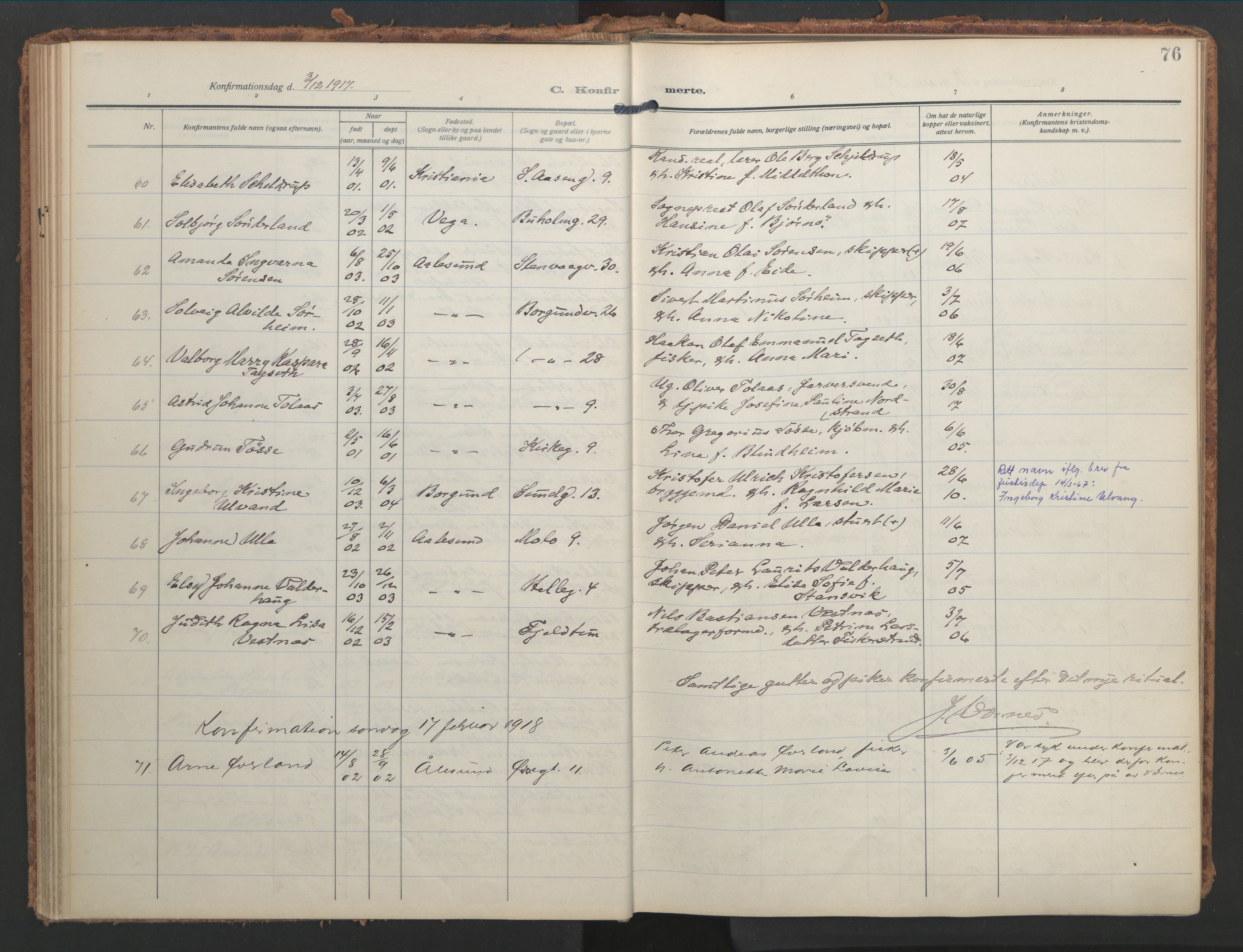 Ministerialprotokoller, klokkerbøker og fødselsregistre - Møre og Romsdal, AV/SAT-A-1454/529/L0461: Parish register (official) no. 529A11, 1914-1925, p. 76