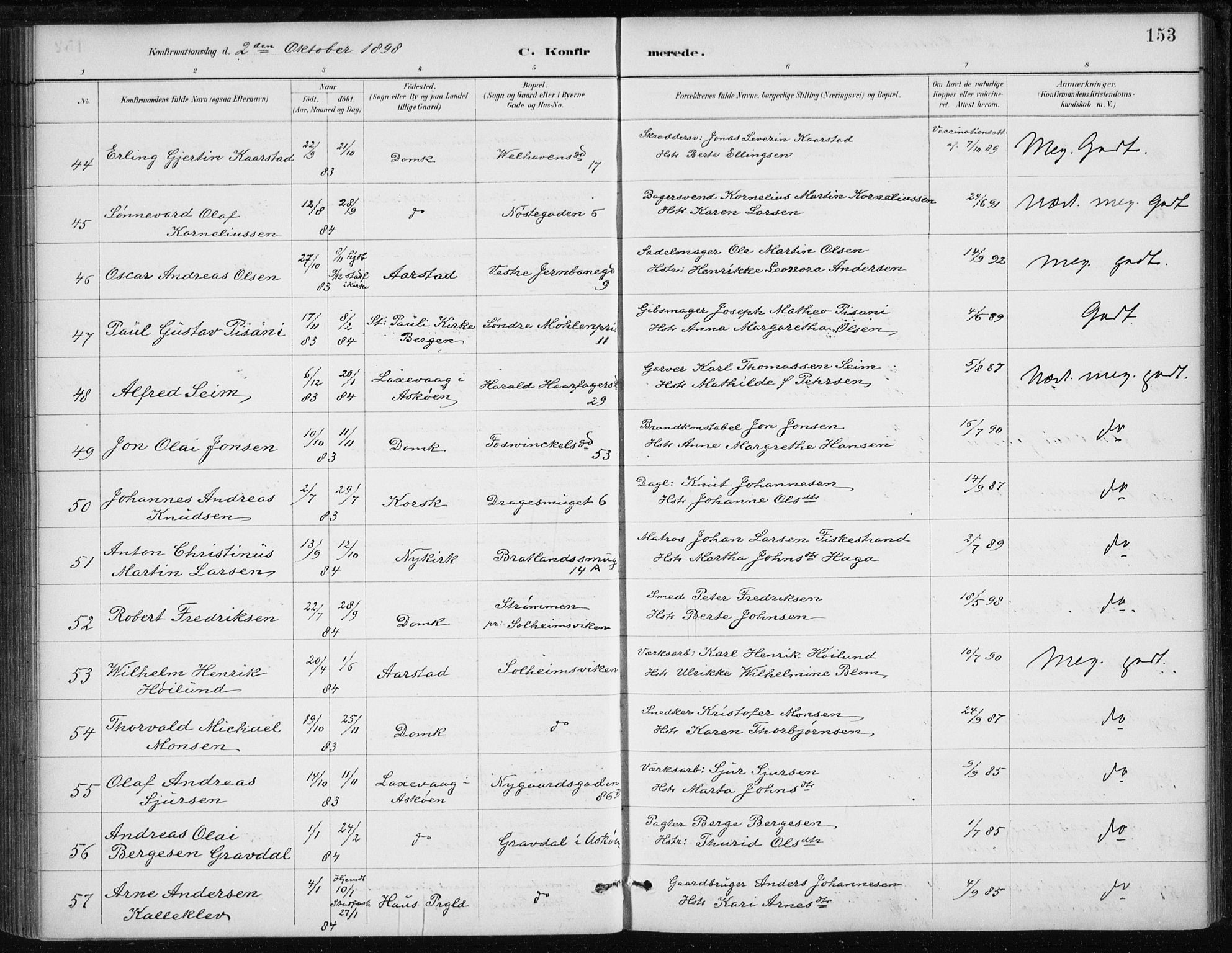 Johanneskirken sokneprestembete, AV/SAB-A-76001/H/Haa/L0008: Parish register (official) no. C 1, 1885-1907, p. 153