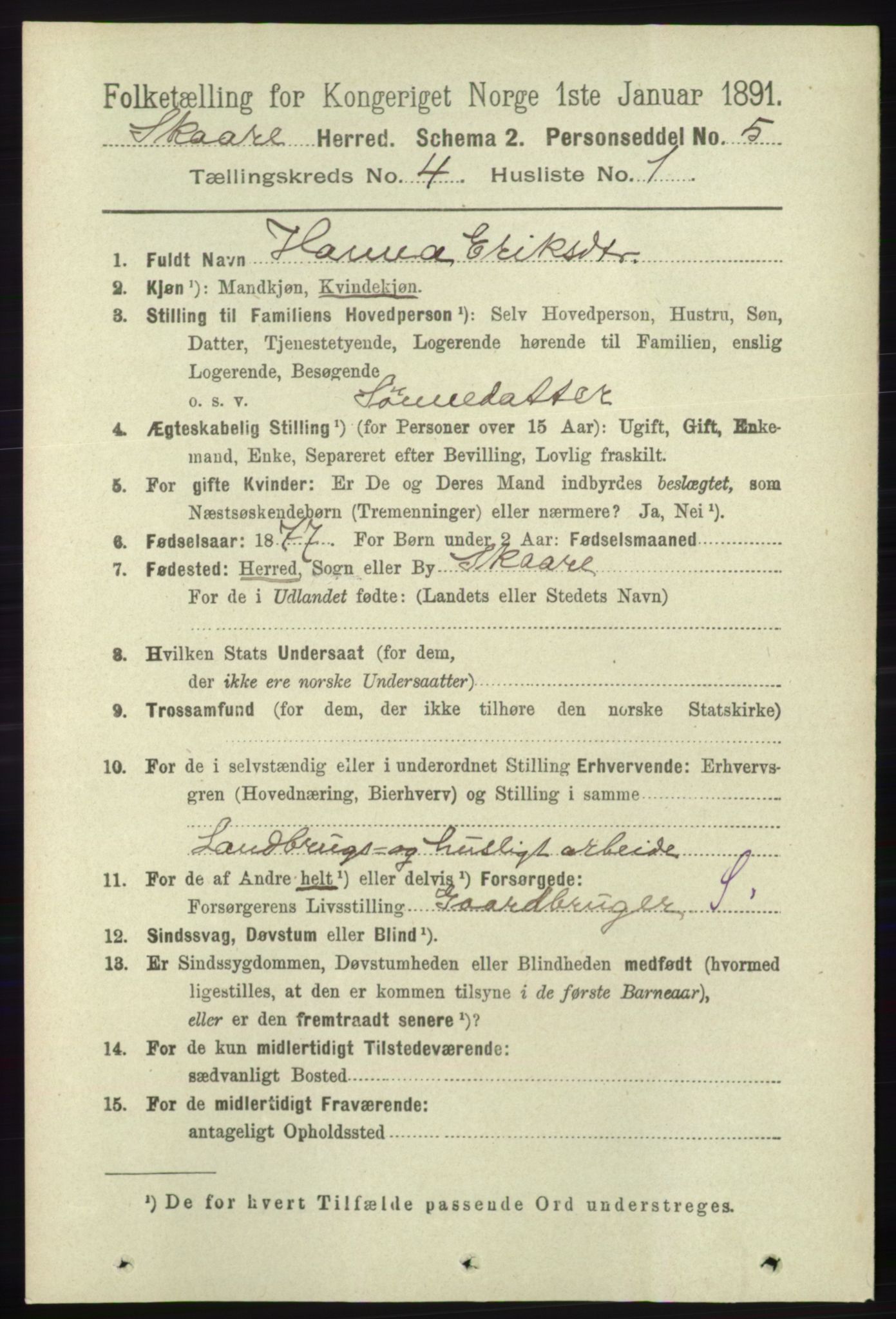 RA, 1891 census for 1153 Skåre, 1891, p. 1758