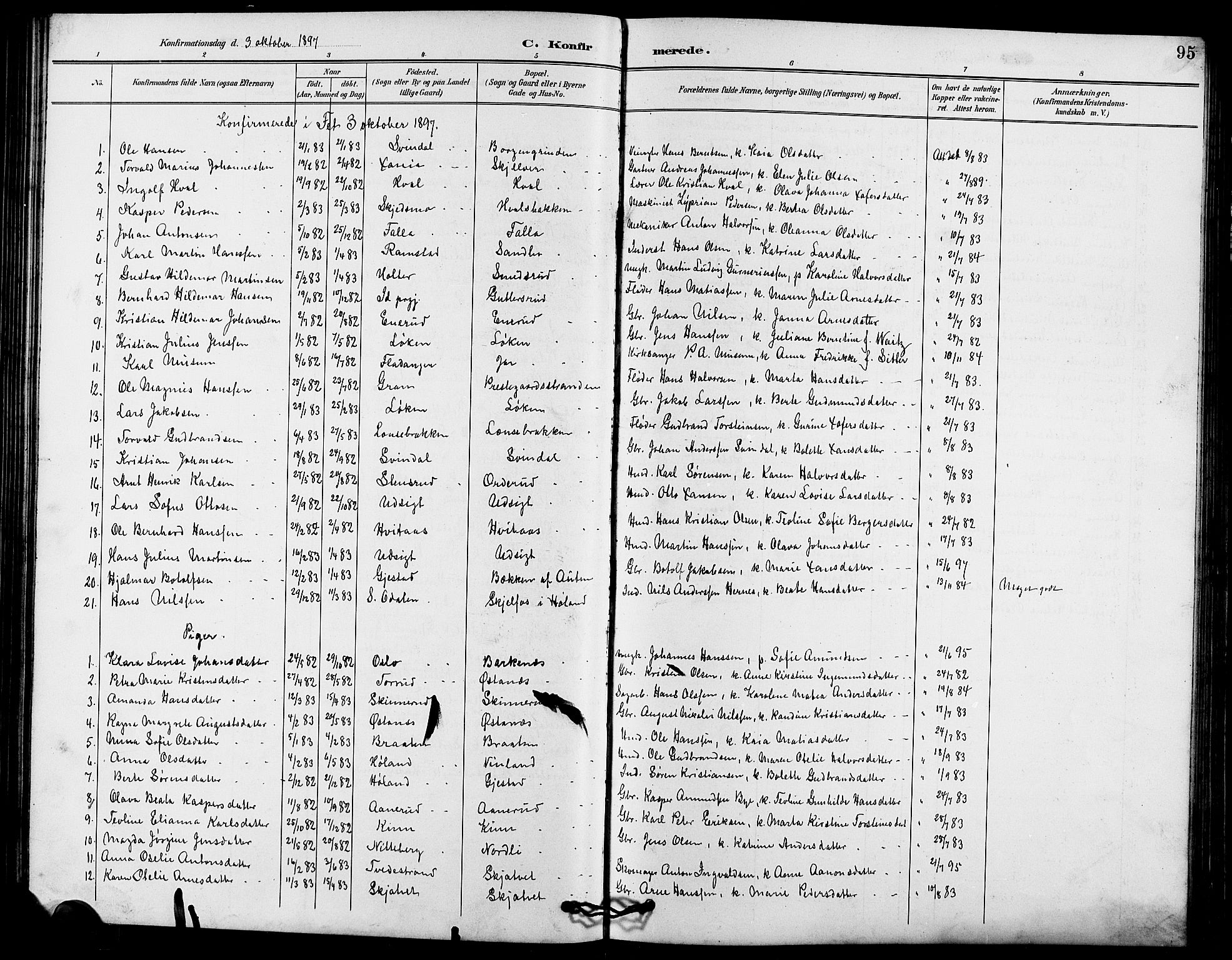 Fet prestekontor Kirkebøker, AV/SAO-A-10370a/G/Ga/L0007: Parish register (copy) no. I 7, 1892-1906, p. 95