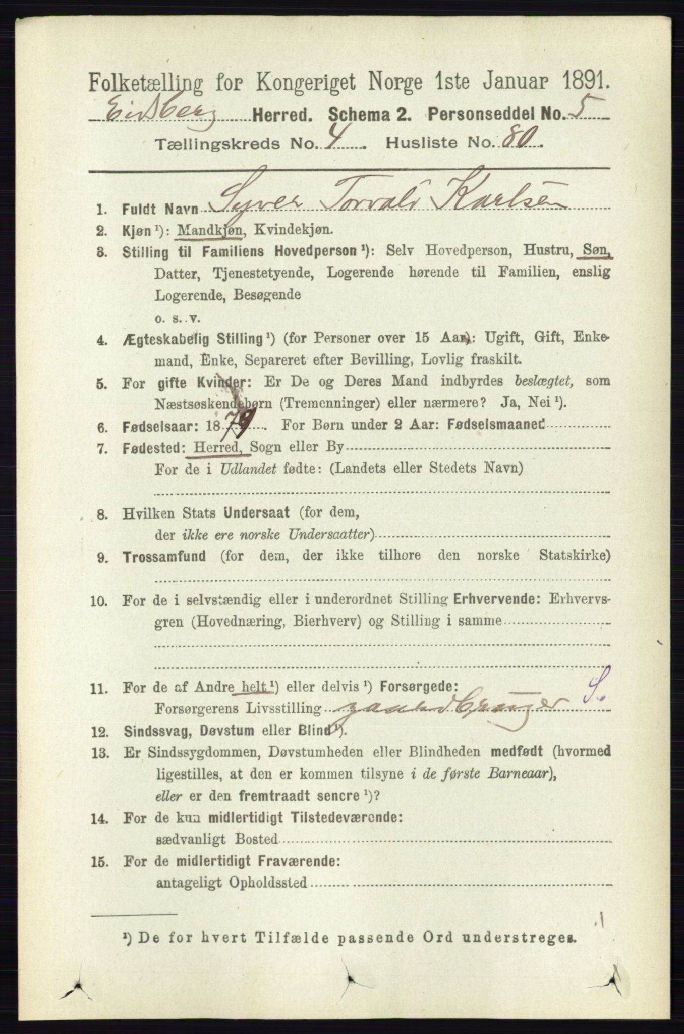 RA, 1891 census for 0125 Eidsberg, 1891, p. 2862