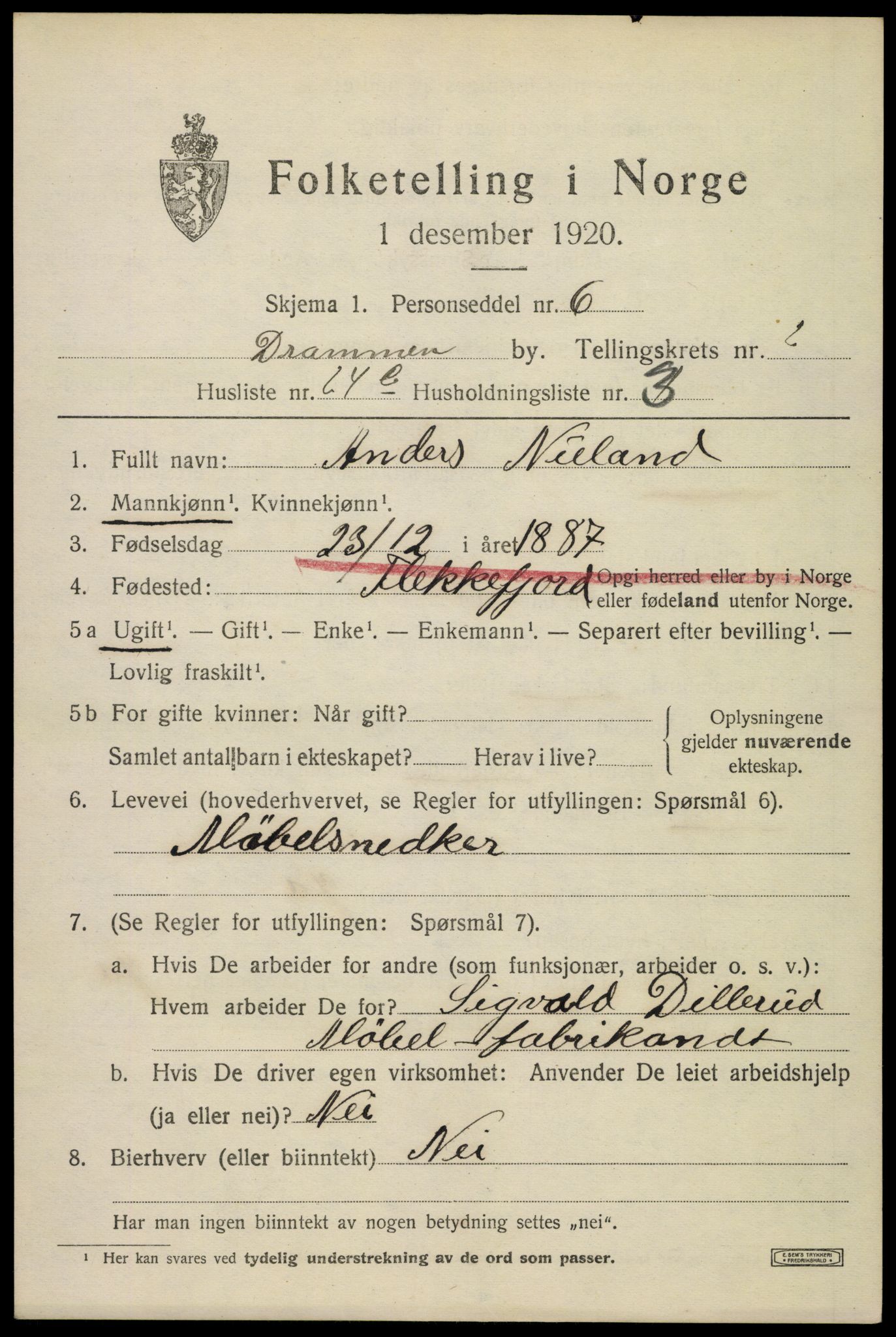 SAKO, 1920 census for Drammen, 1920, p. 24983