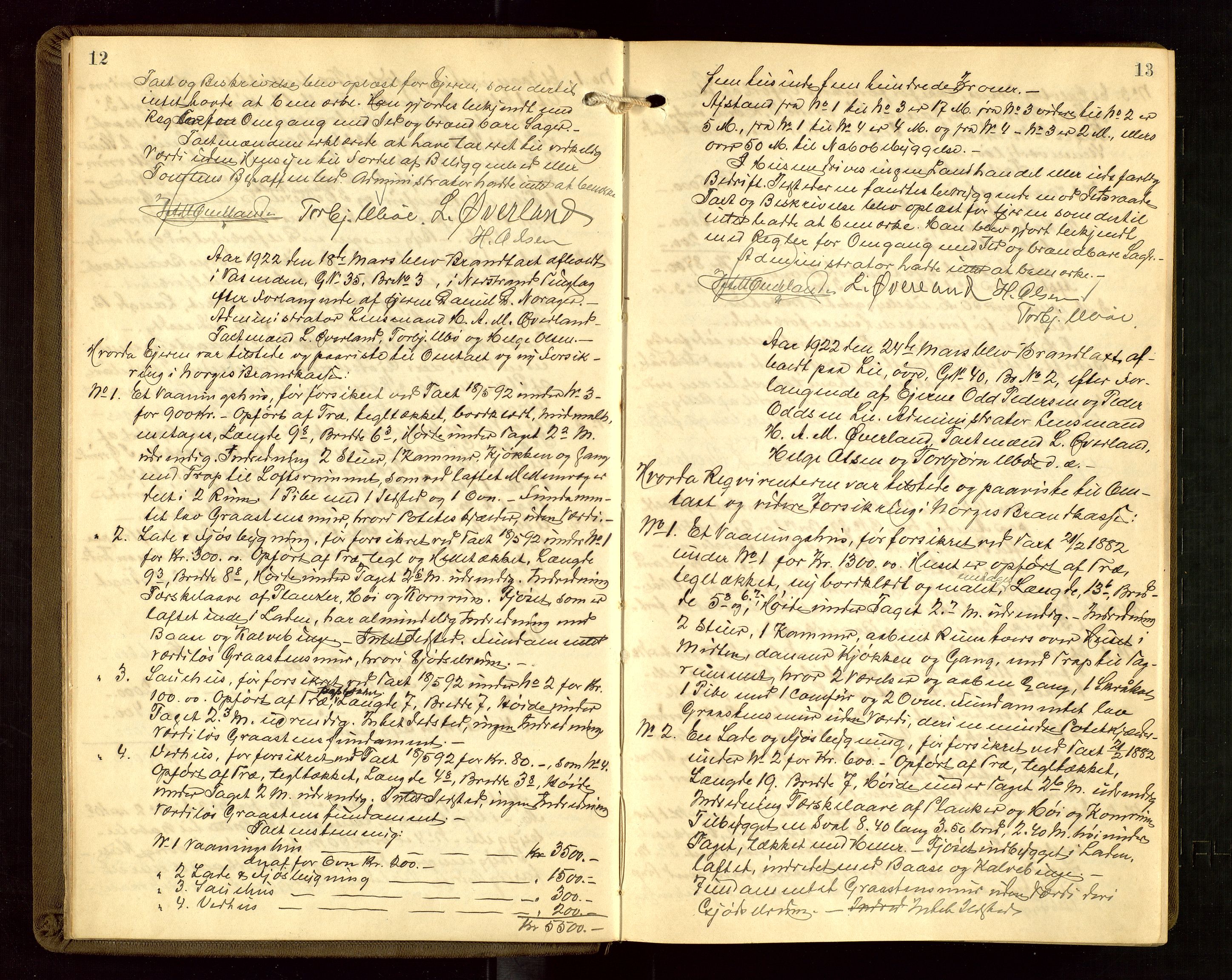 Nedstrand lensmannskontor, AV/SAST-A-100236/Goa/L0002: "Brandtakstprotokoll for lensmannen i Nedstrand", 1922-1955, p. 12-13