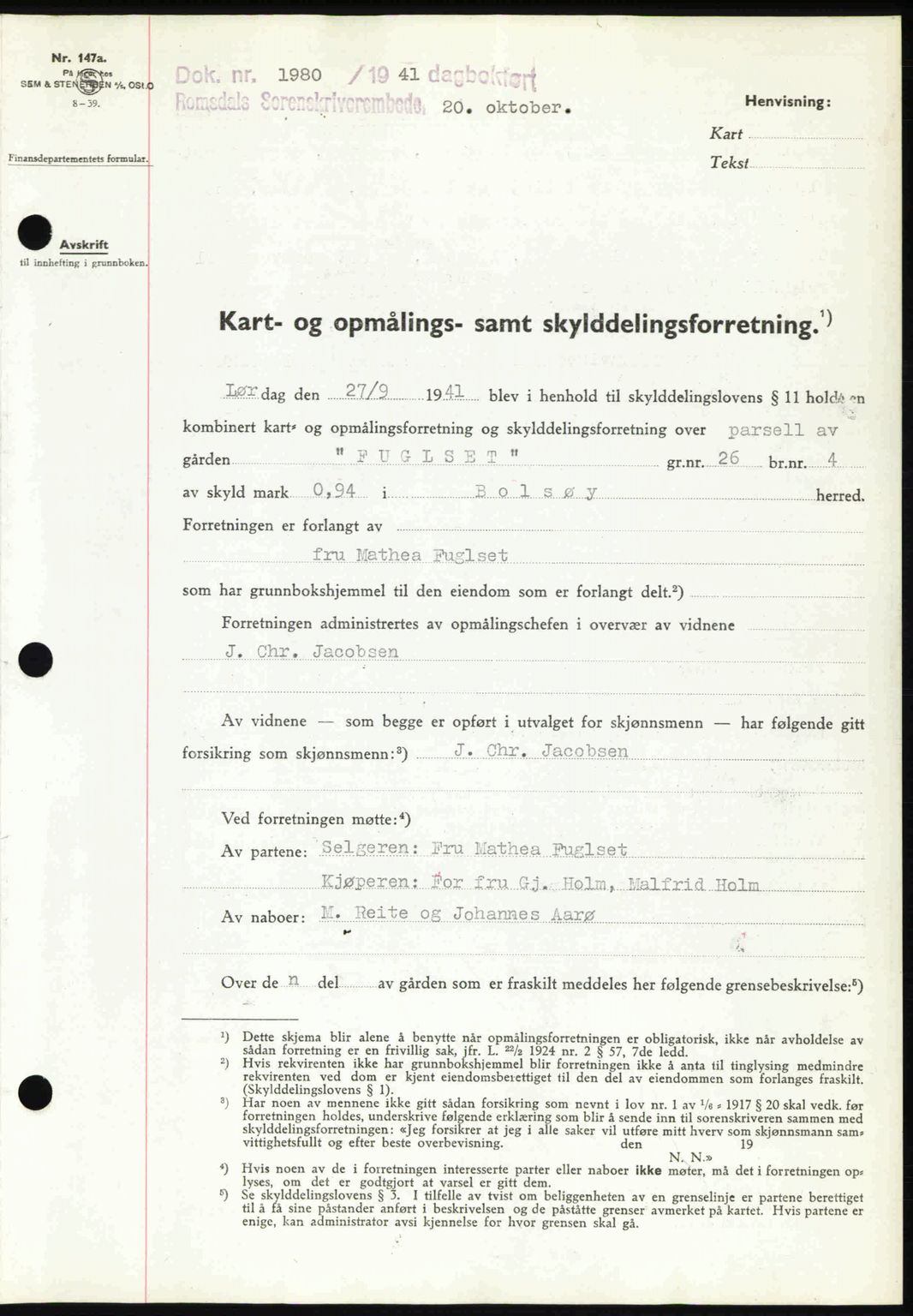 Romsdal sorenskriveri, AV/SAT-A-4149/1/2/2C: Mortgage book no. A11, 1941-1942, Diary no: : 1980/1941