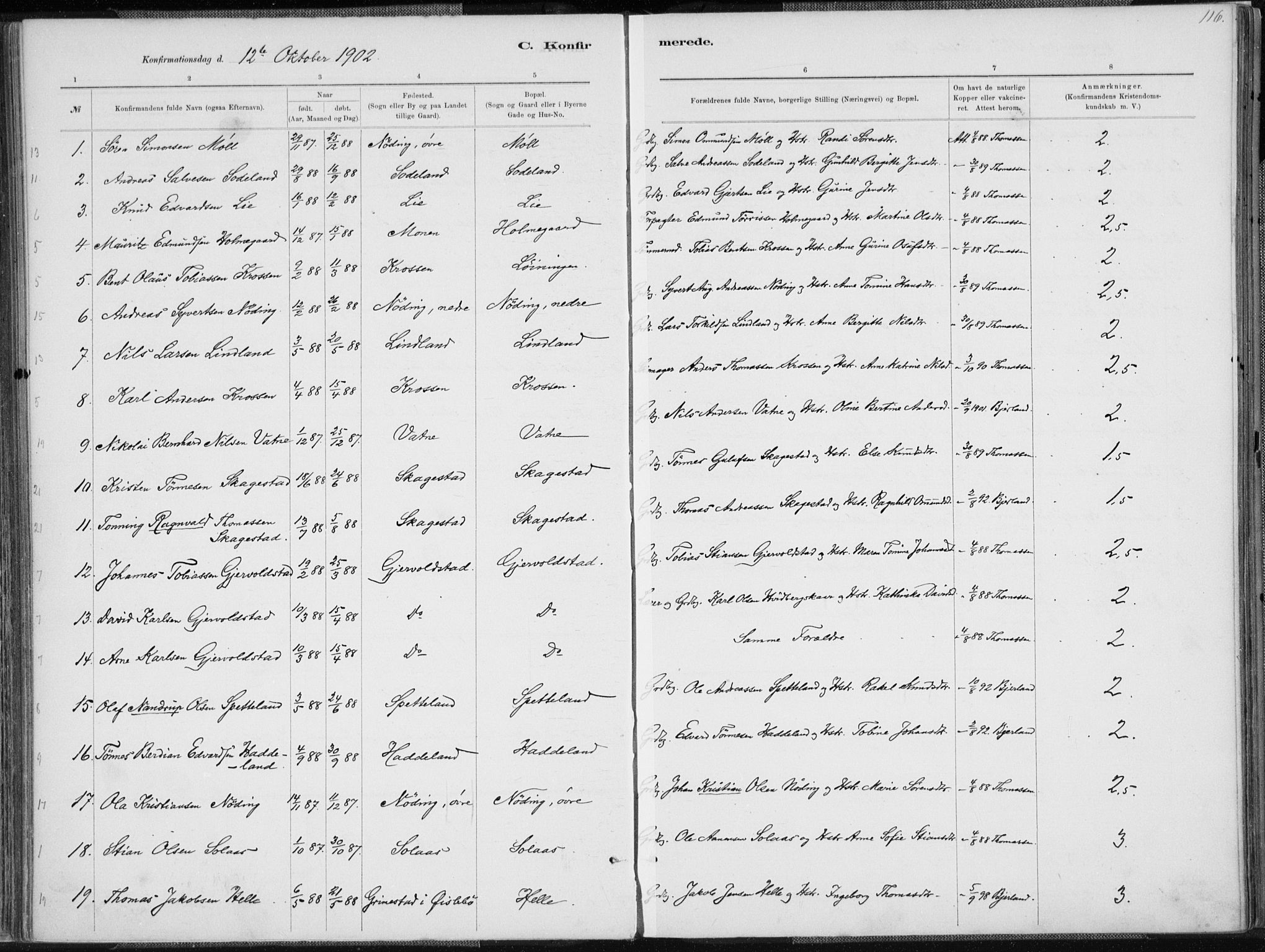 Holum sokneprestkontor, SAK/1111-0022/F/Fa/Faa/L0007: Parish register (official) no. A 7, 1884-1907, p. 116