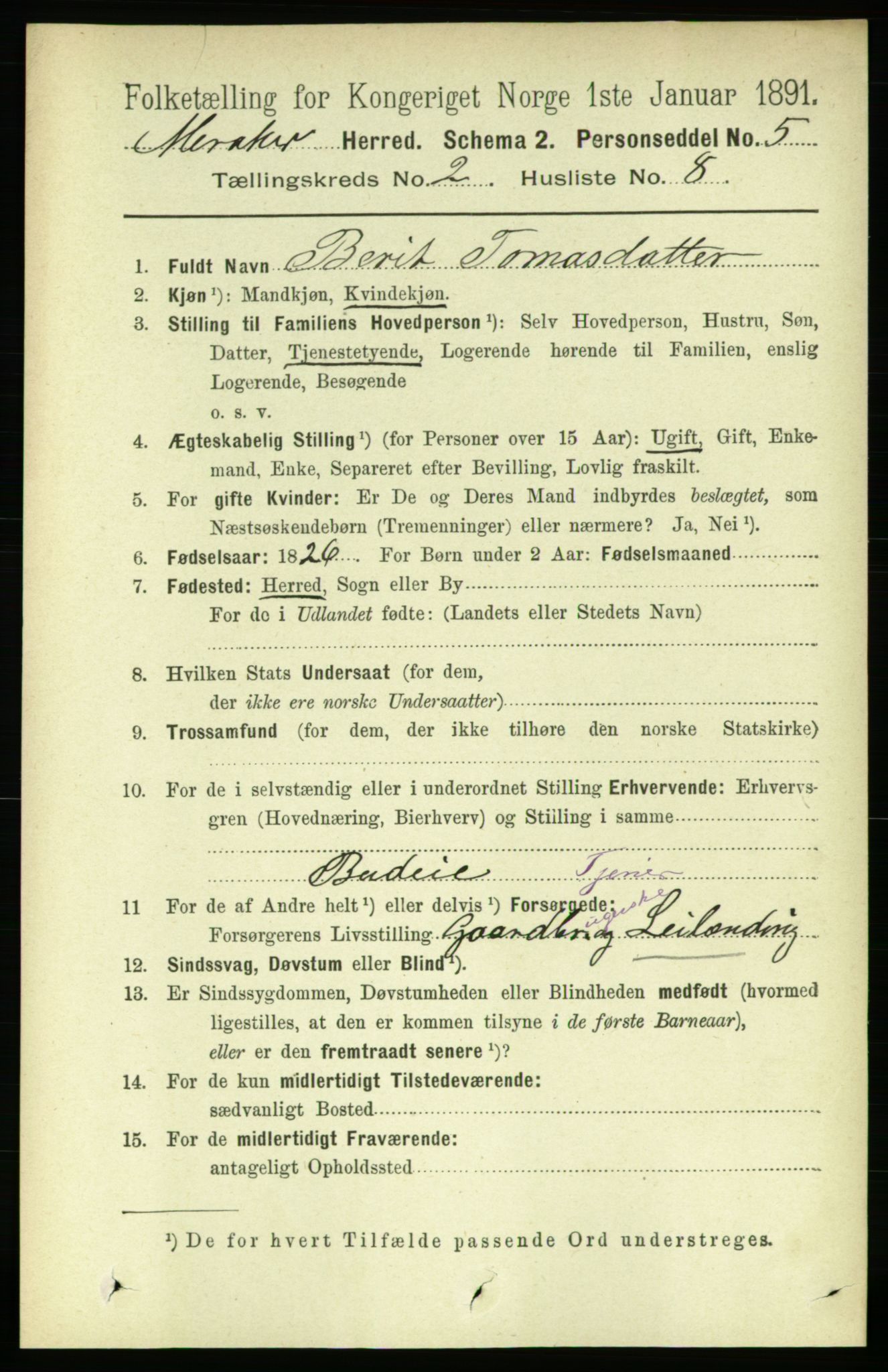 RA, 1891 census for 1711 Meråker, 1891, p. 627